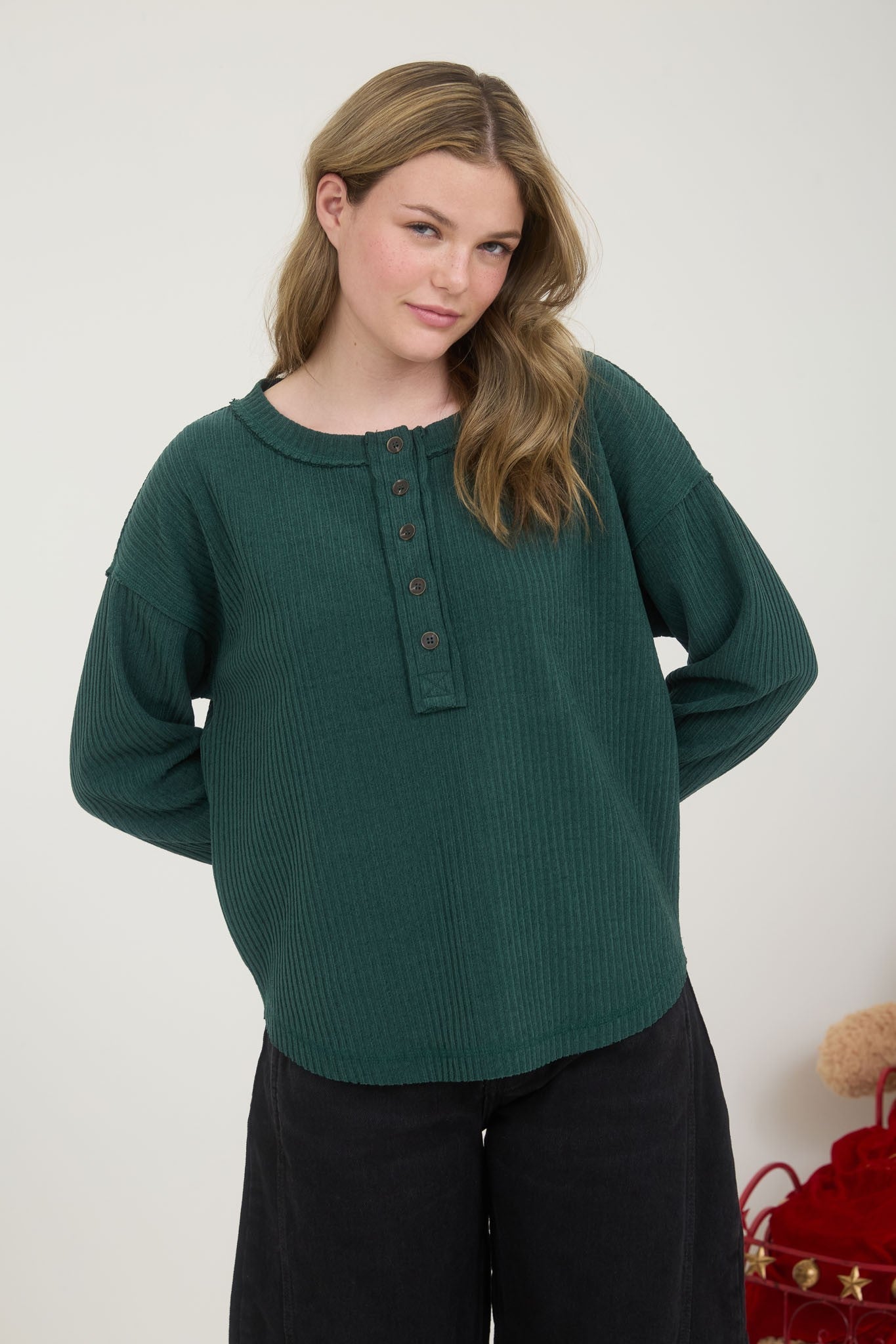 Ribbed Henley Exposed Seam Knit Top - Mainstream Boutique