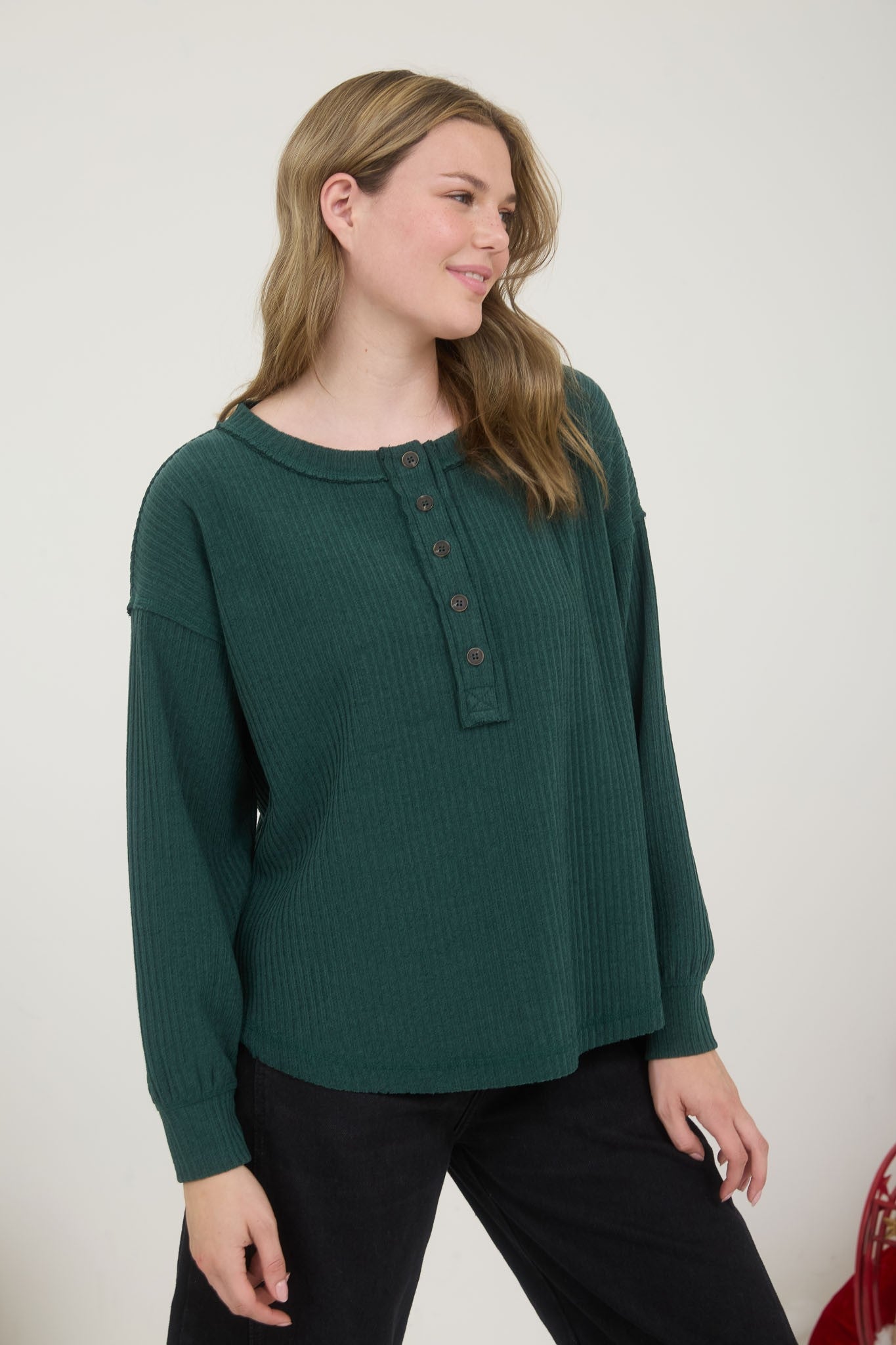 Ribbed Henley Exposed Seam Knit Top - Mainstream Boutique