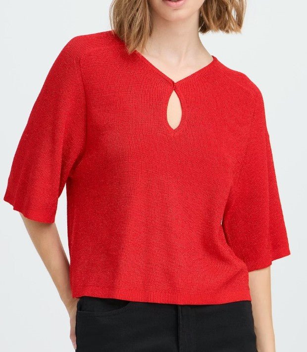 Textured Knit Keyhole V - Neck Top - Mainstream Boutique