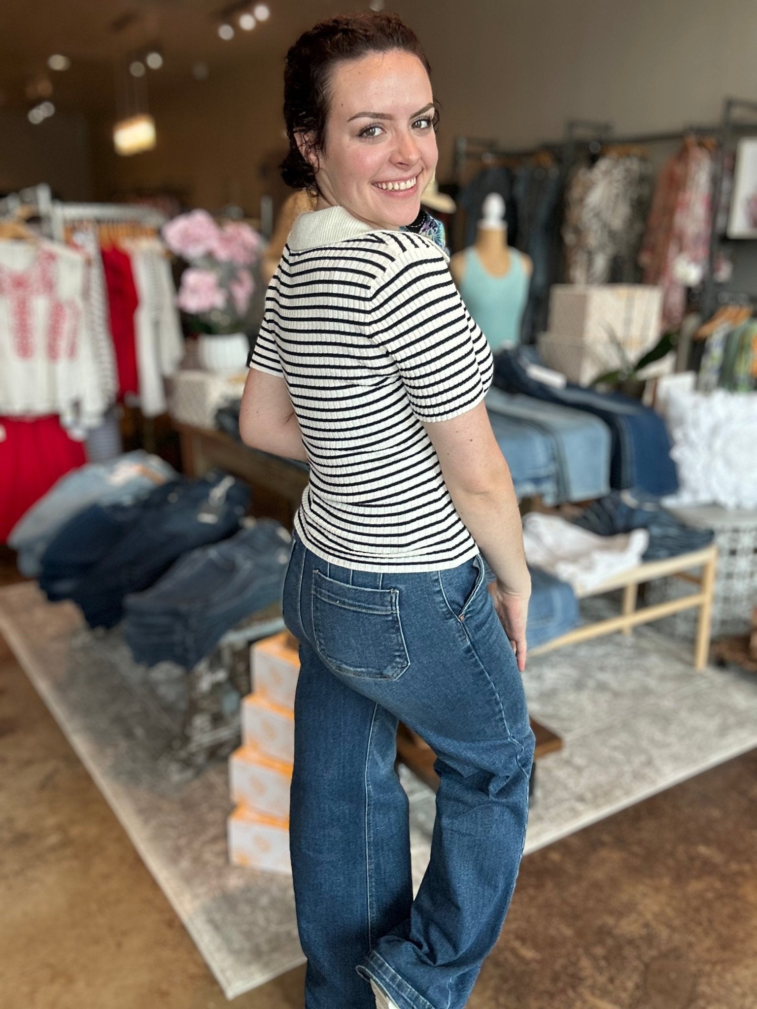 Striped Collared Cut - Out Detail Top - Mainstream Boutique