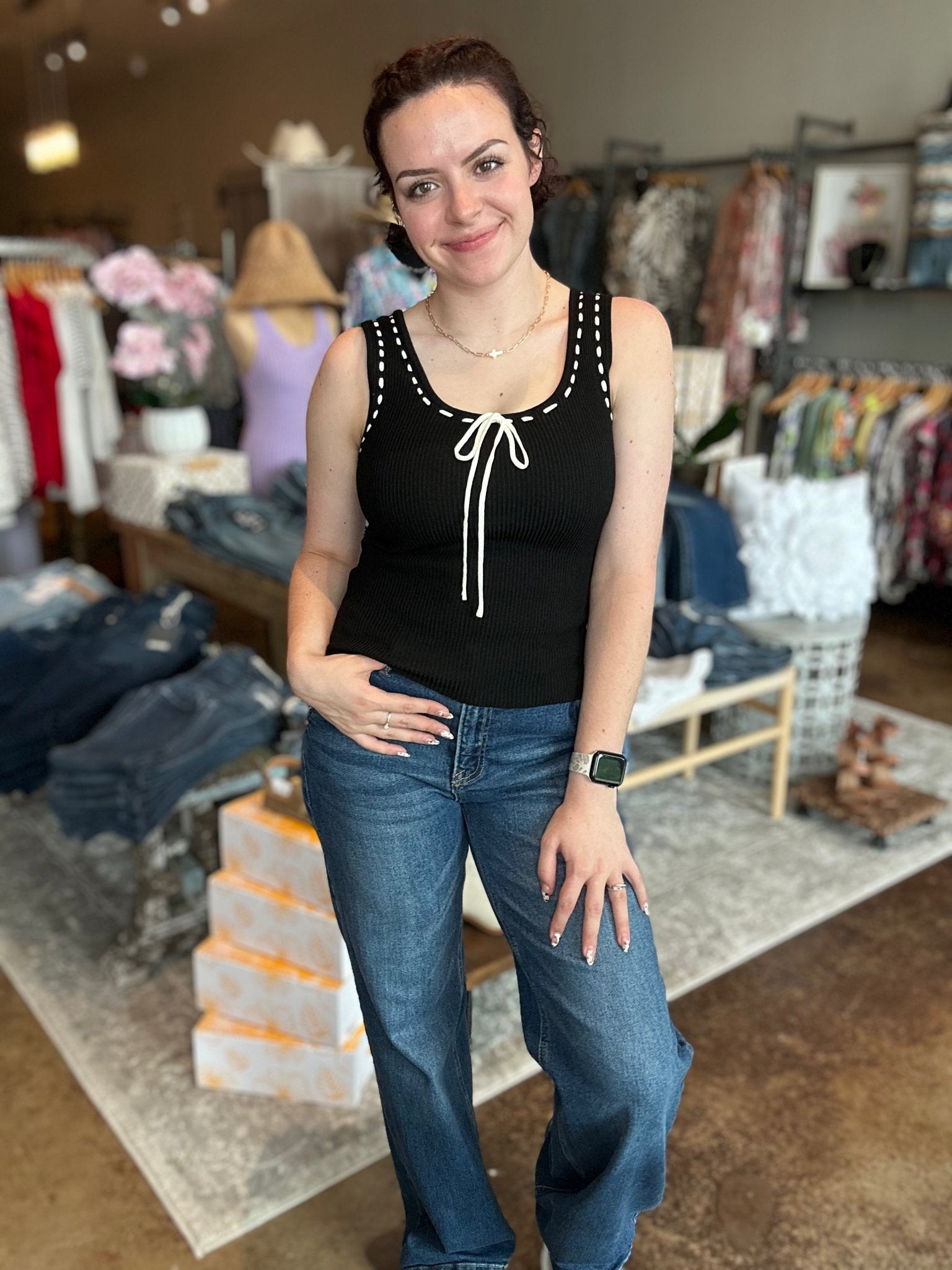 Scoop Neck Front Tie Tank Top - Mainstream Boutique