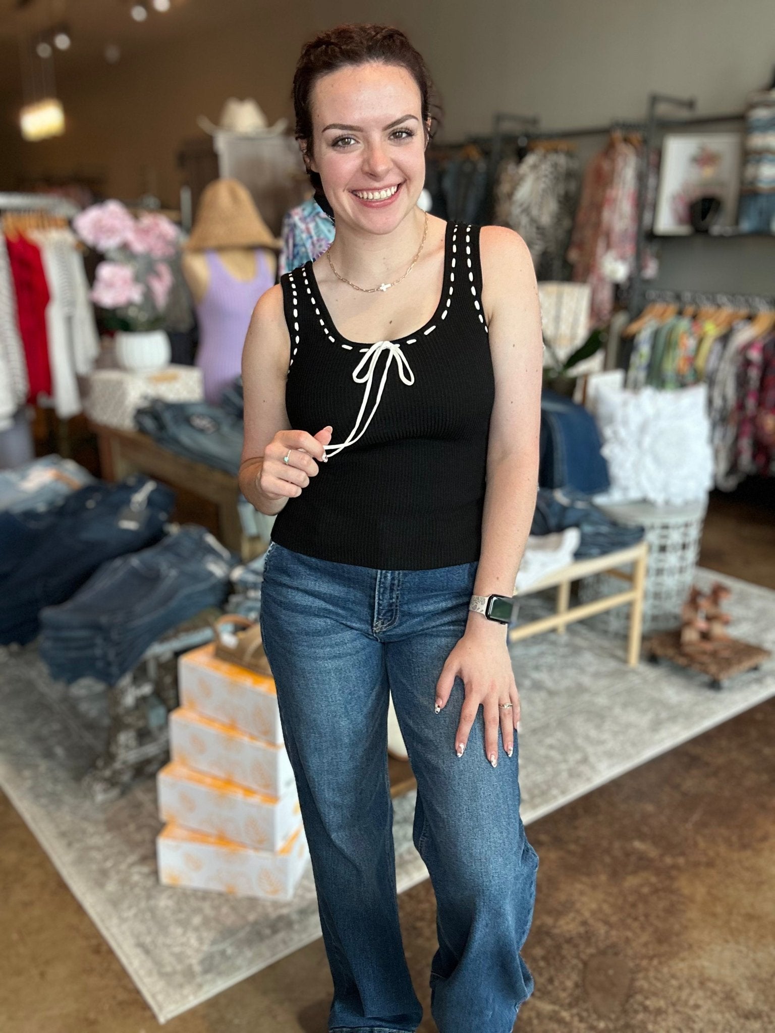 Scoop Neck Front Tie Tank Top - Mainstream Boutique