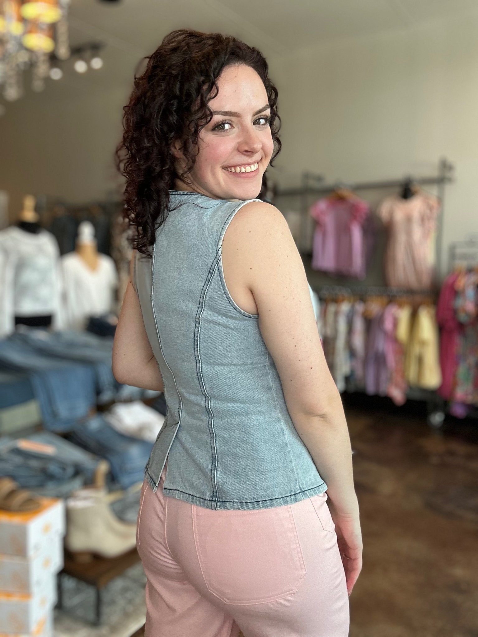 Slim Fit Denim Button - Down Vest - Mainstream Boutique