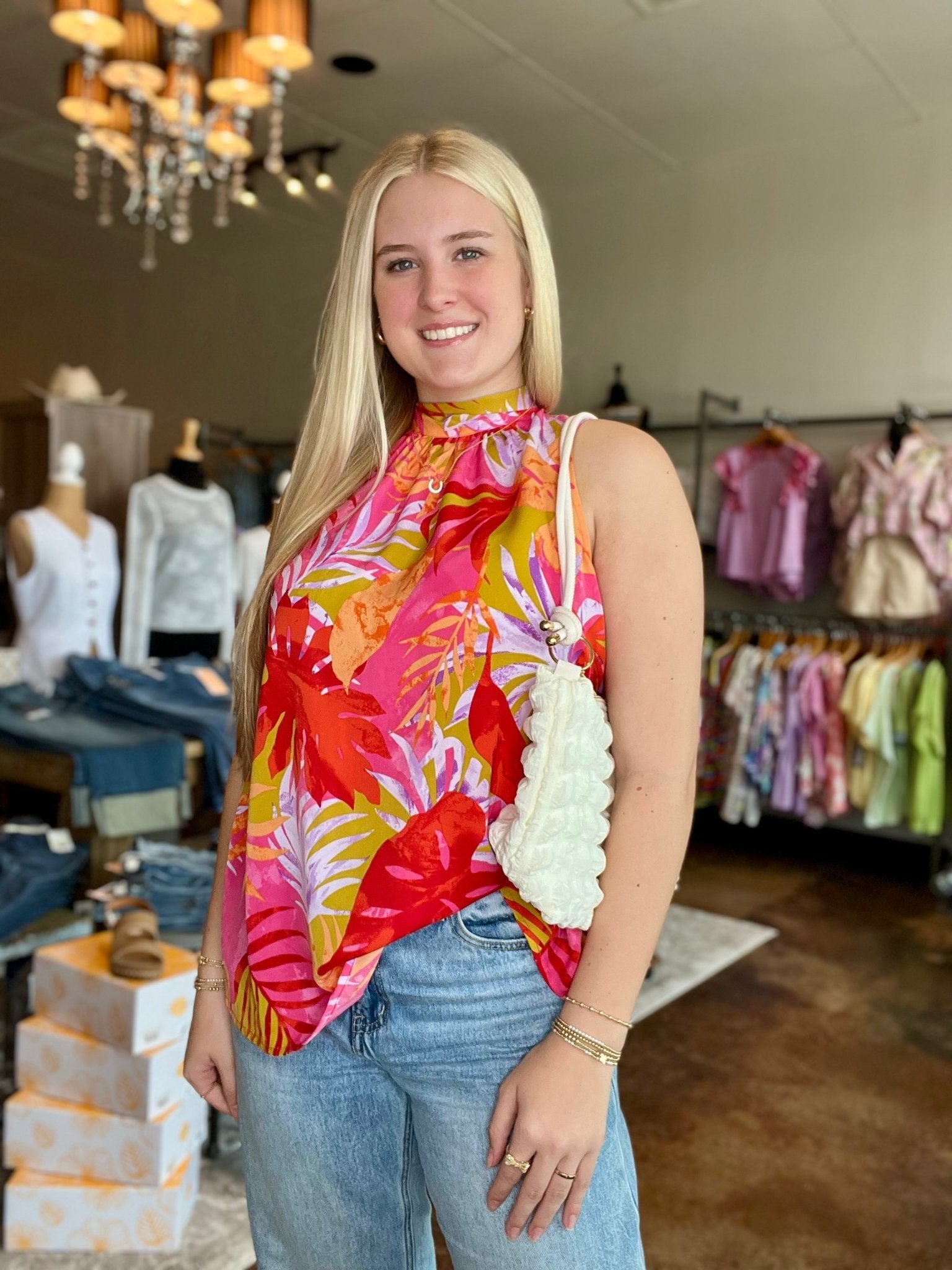 Printed High Neck Top - Mainstream Boutique