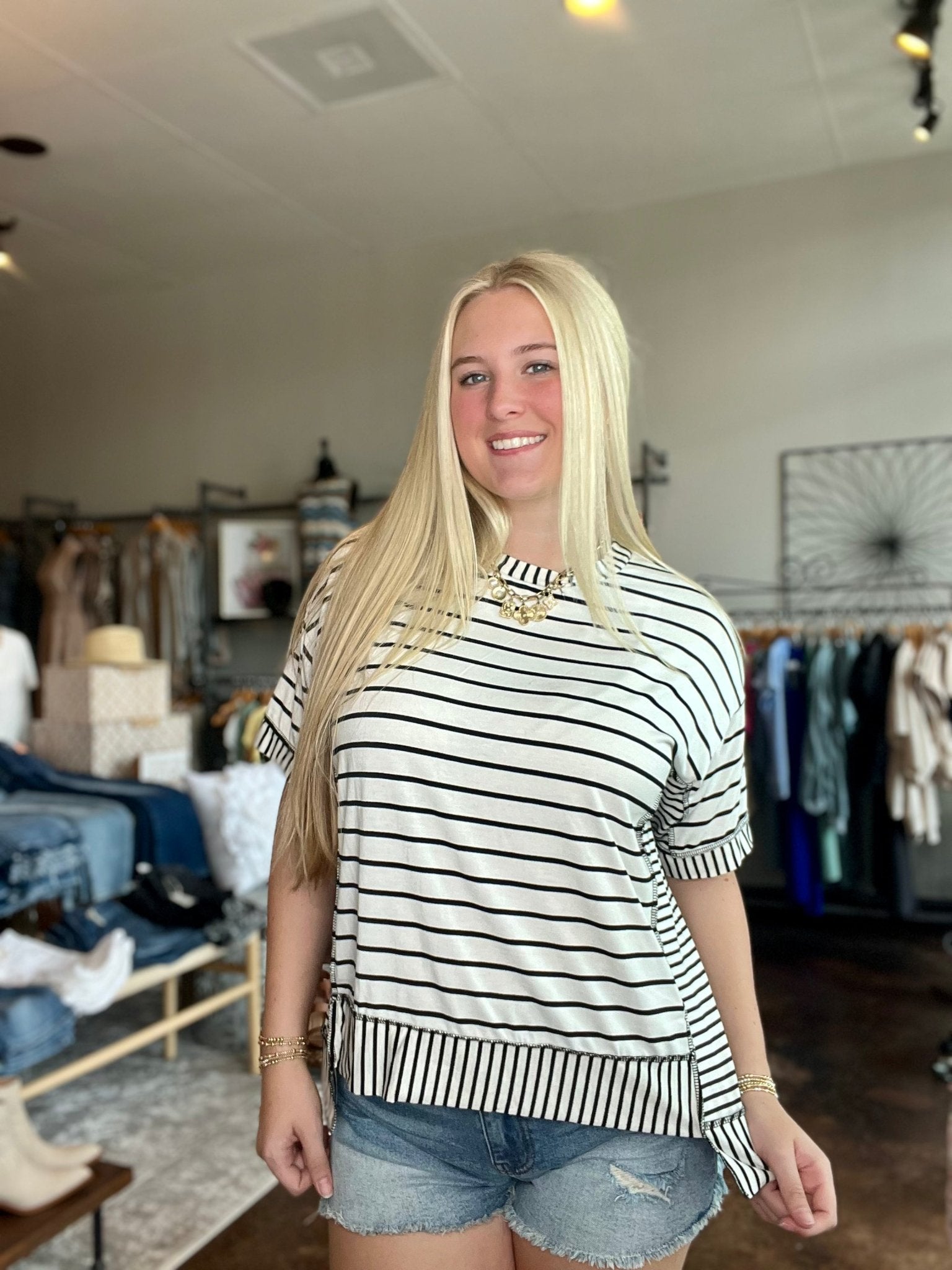 Stripe Colorblock Oversized Knit Top - Mainstream Boutique