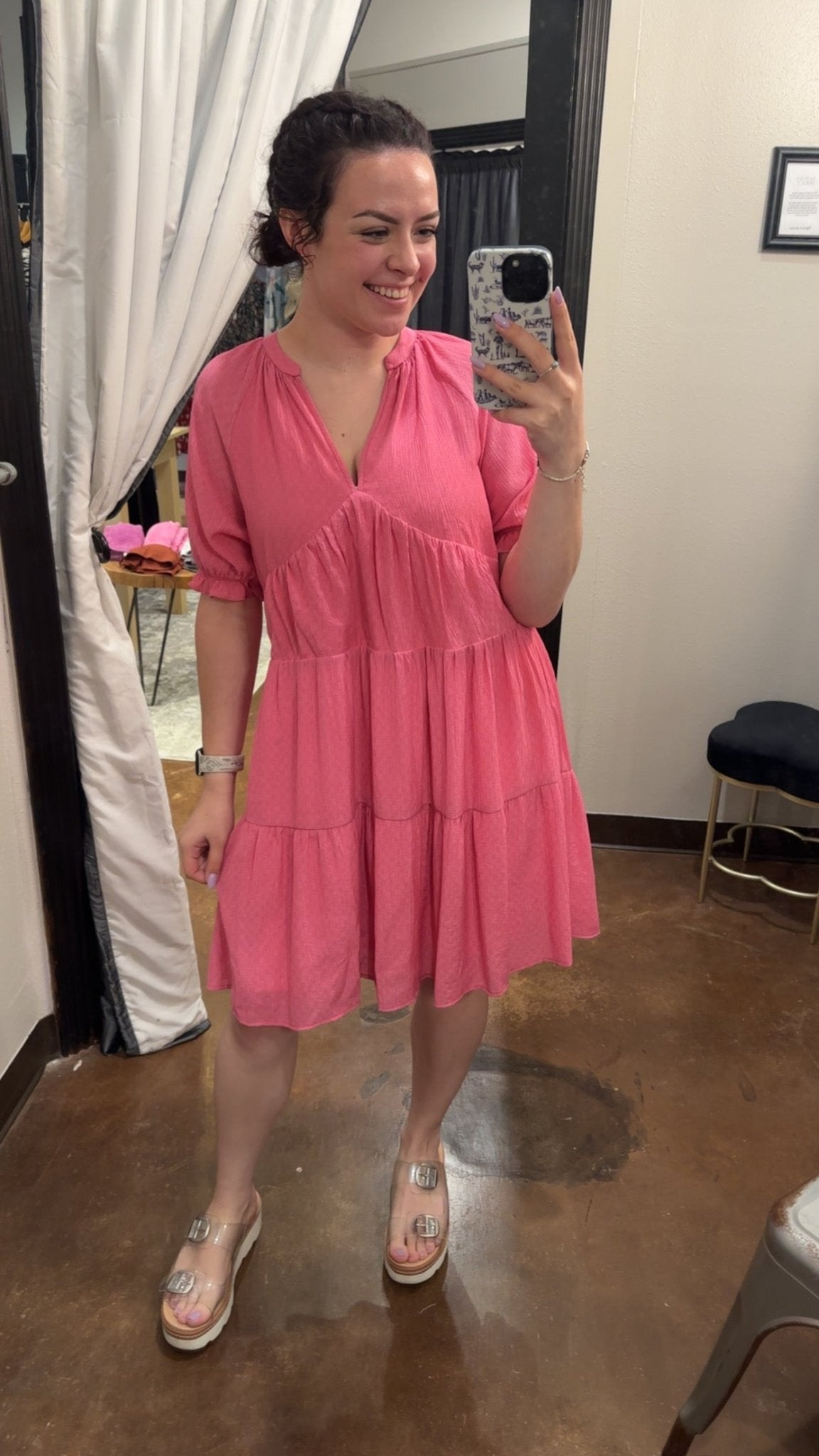 Split Neck Tiered Dress - Mainstream Boutique