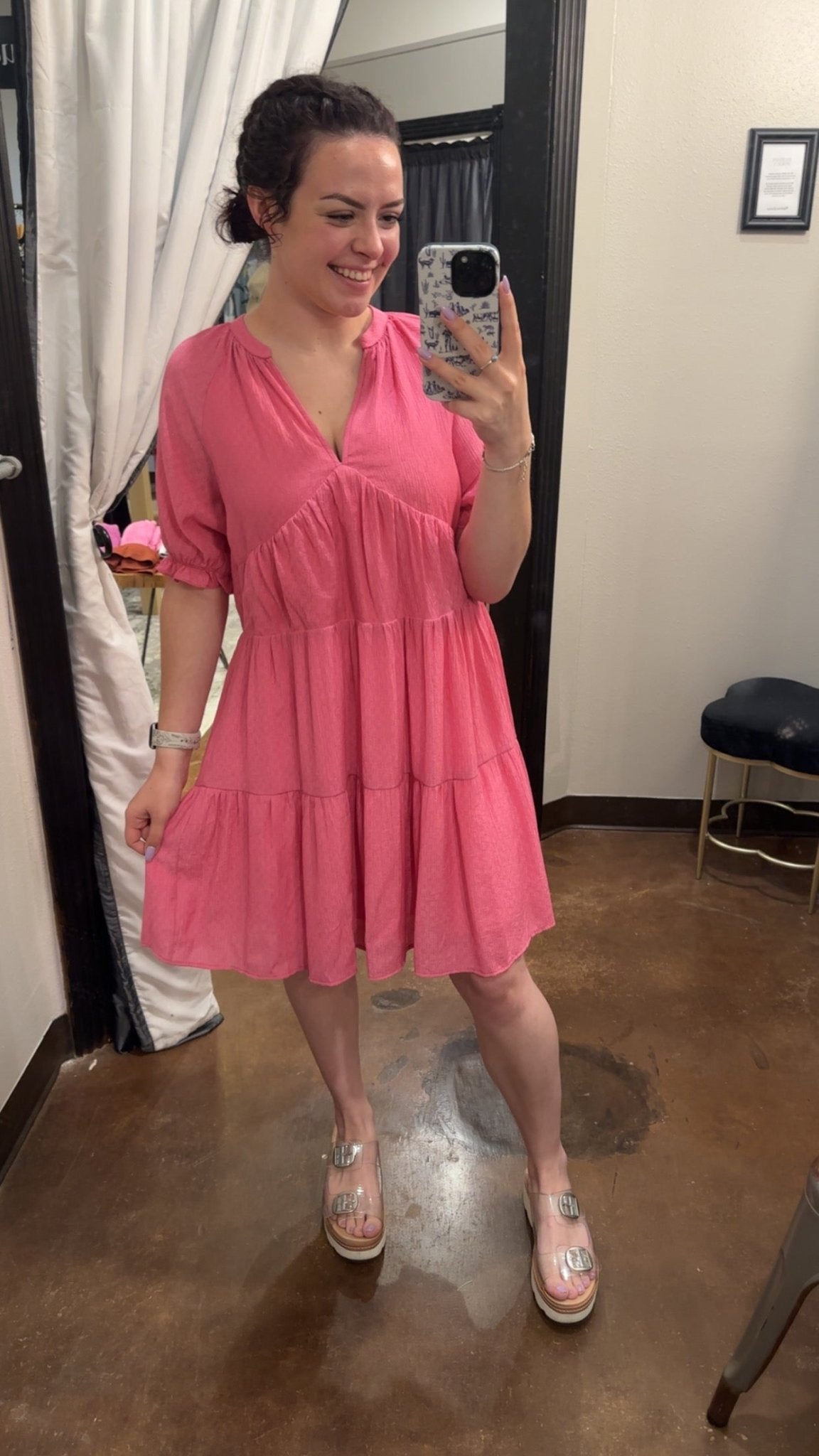 Split Neck Tiered Dress - Mainstream Boutique