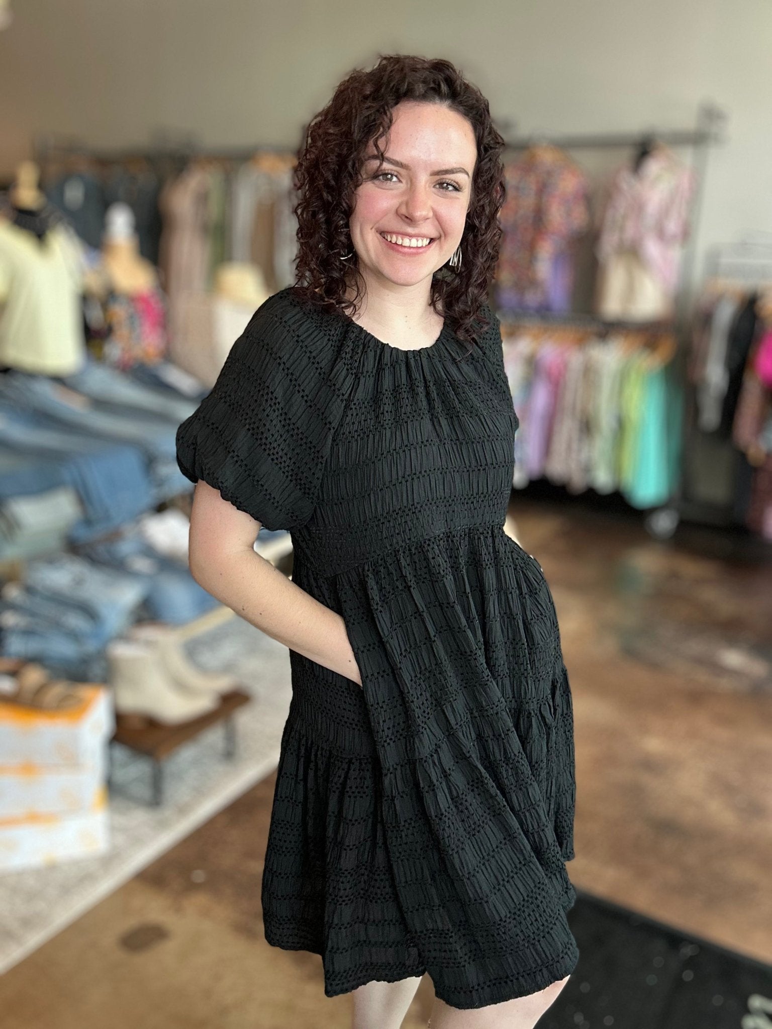 Textured Loose Fit Dress With Bow Ties - Mainstream Boutique