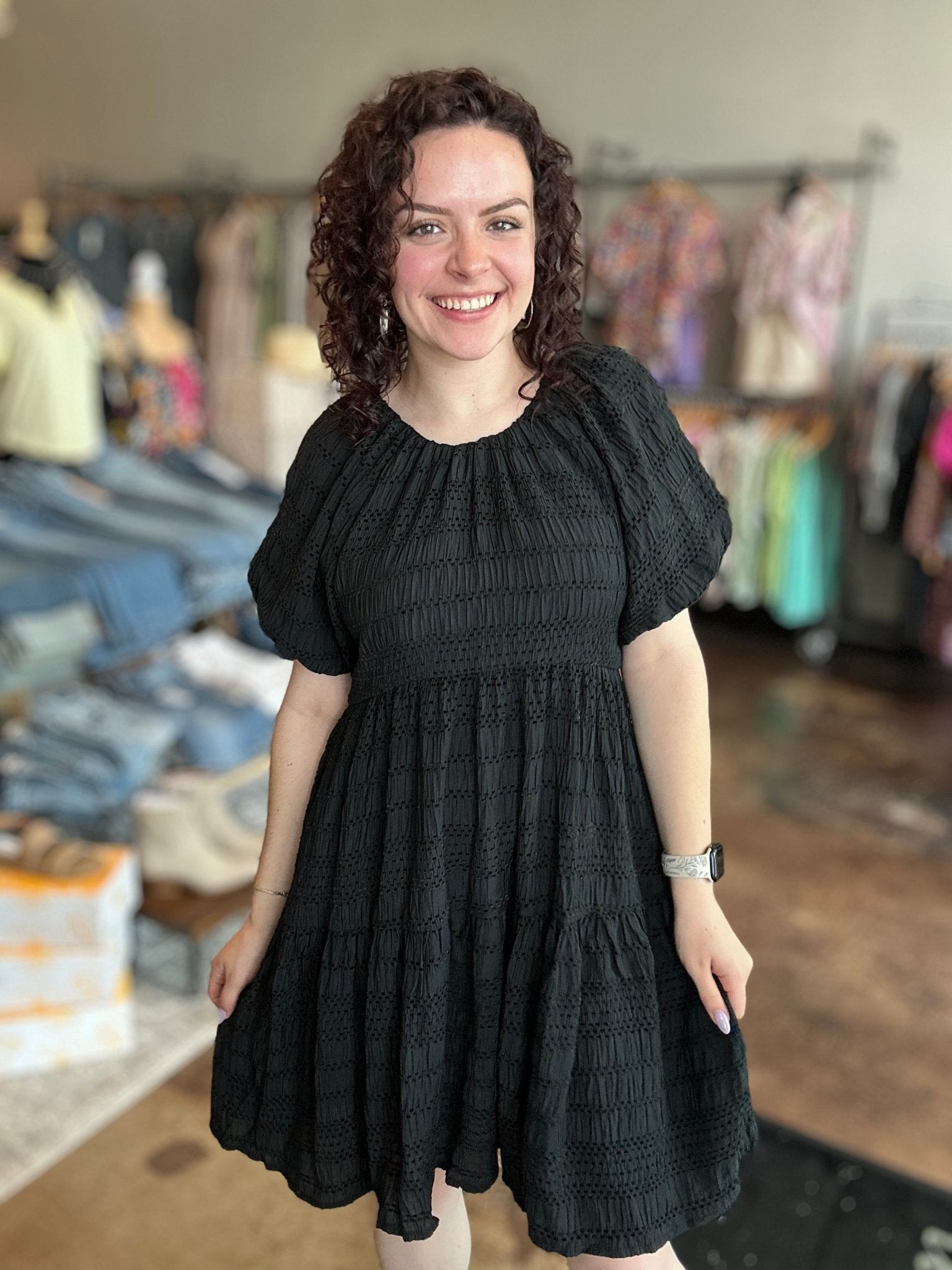 Textured Loose Fit Dress With Bow Ties - Mainstream Boutique