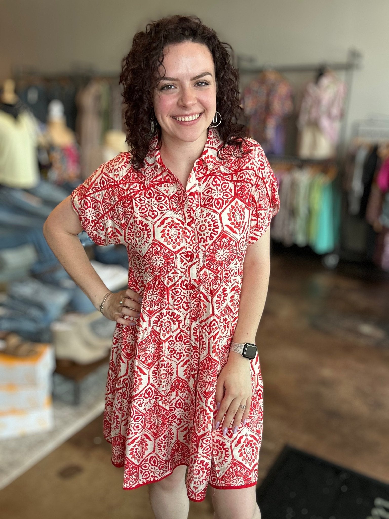 Floral Print Dress With Piping Detail - Mainstream Boutique