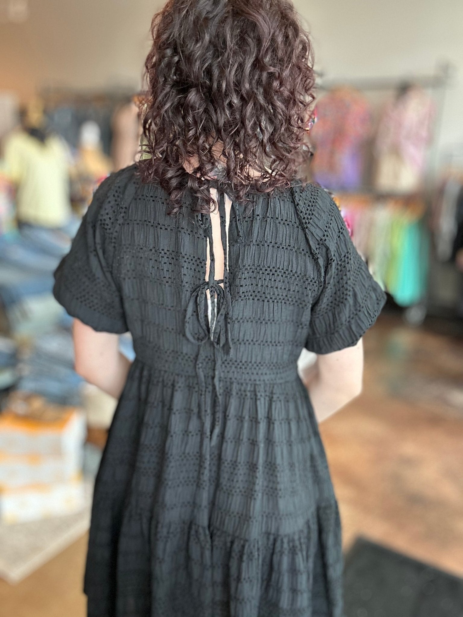 Textured Loose Fit Dress With Bow Ties - Mainstream Boutique