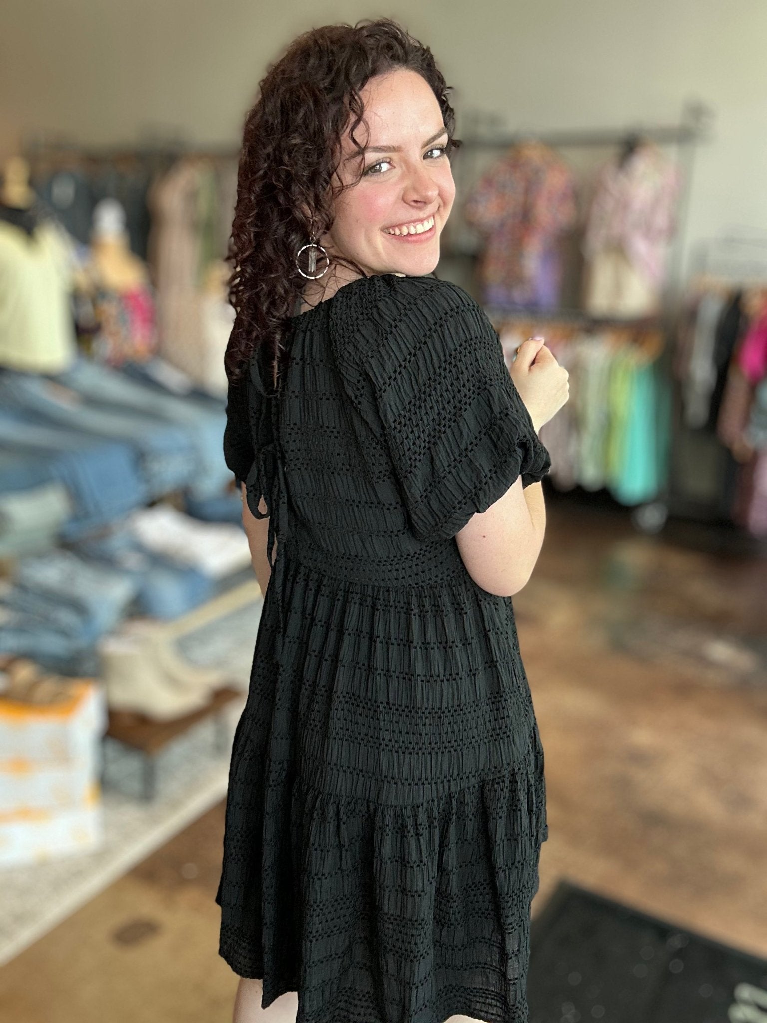 Textured Loose Fit Dress With Bow Ties - Mainstream Boutique