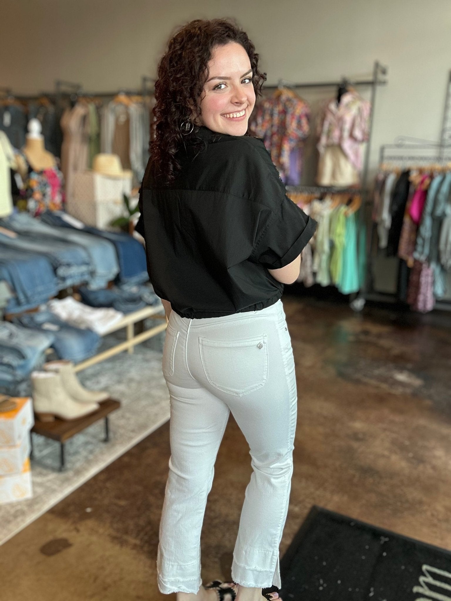 Slimming Kick Flare With Double Layer Fray Hem - Mainstream Boutique