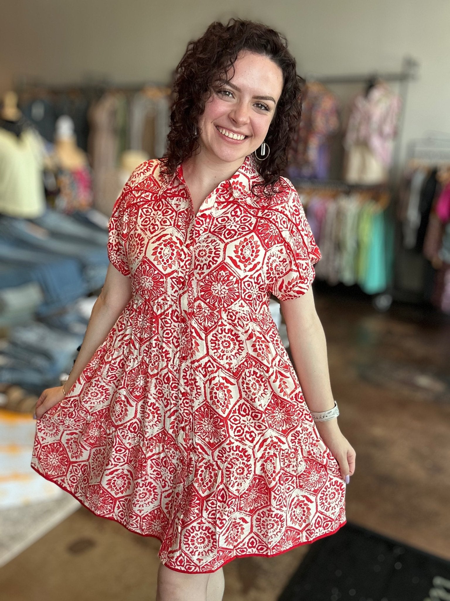 Floral Print Dress With Piping Detail - Mainstream Boutique