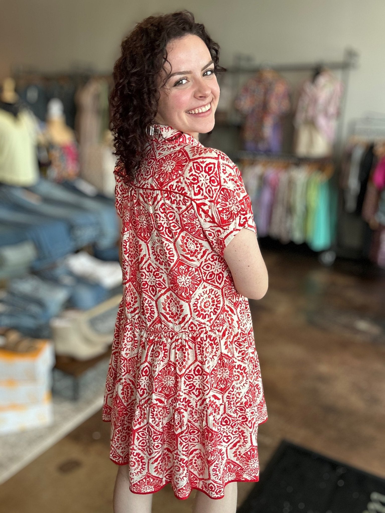 Floral Print Dress With Piping Detail - Mainstream Boutique