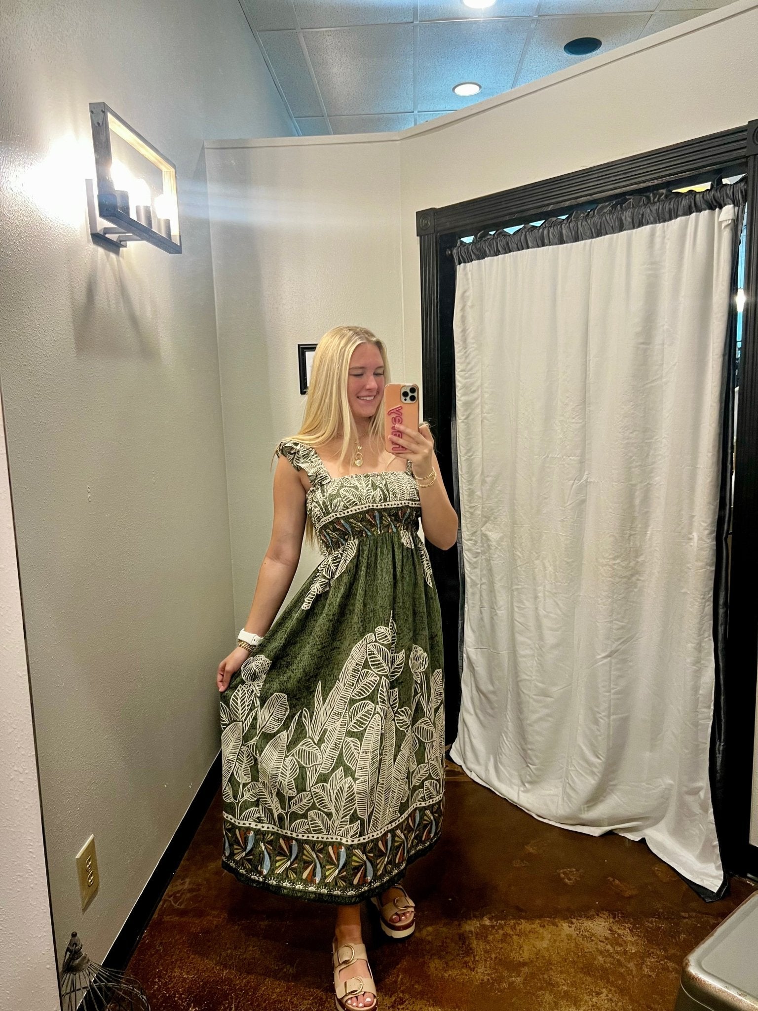 Palm And Parrot Print Midi Dress - Mainstream Boutique
