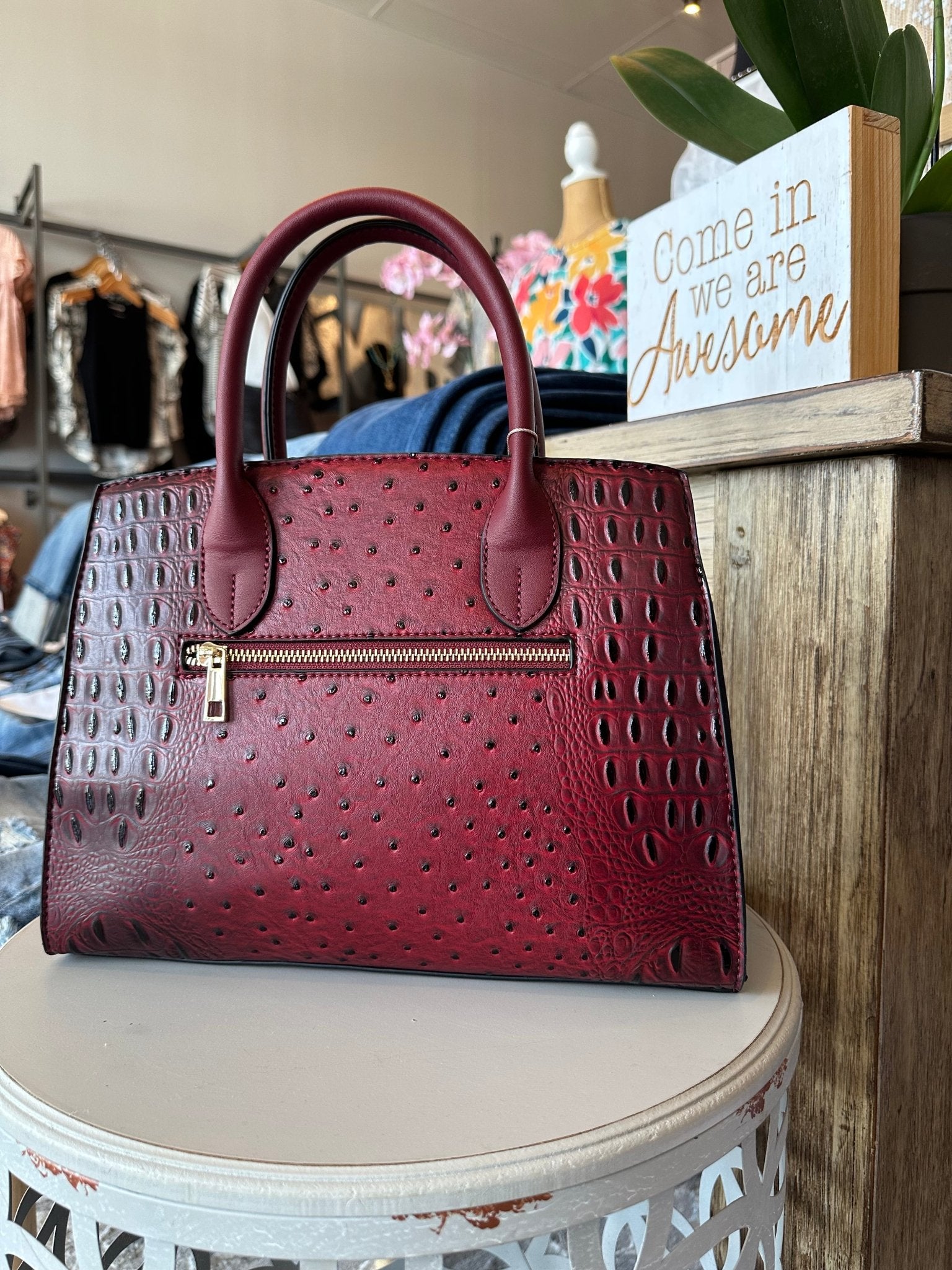 Luxe Lock Ostrich - Croc Purse - Mainstream Boutique