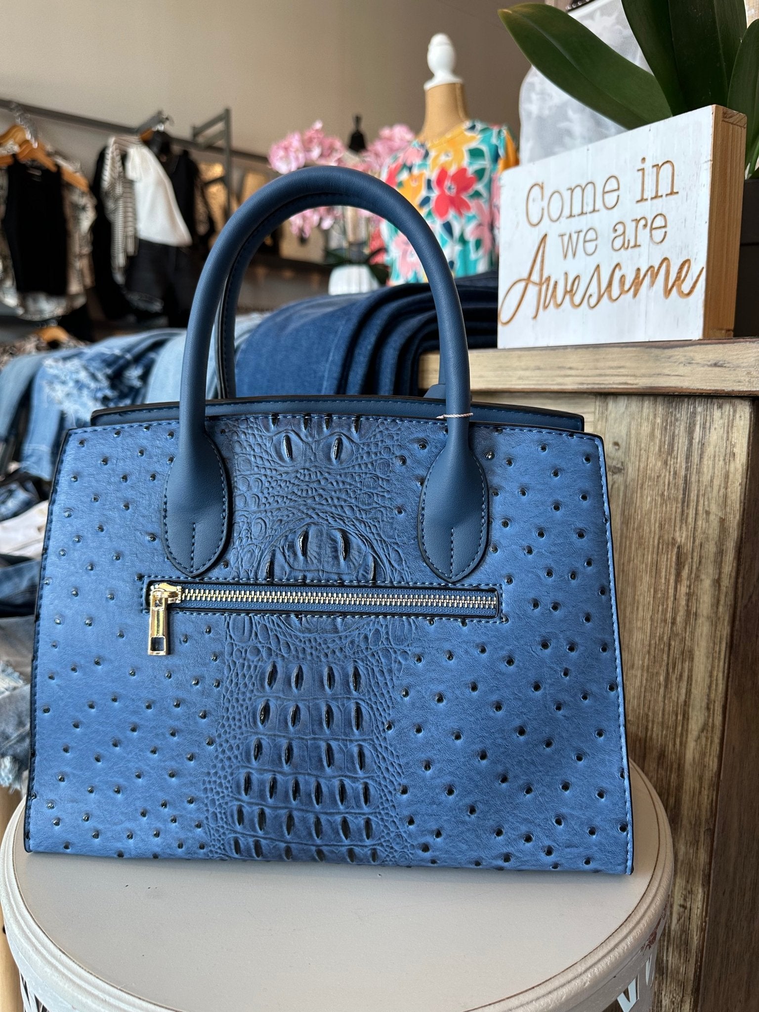 Luxe Lock Ostrich - Croc Purse - Mainstream Boutique