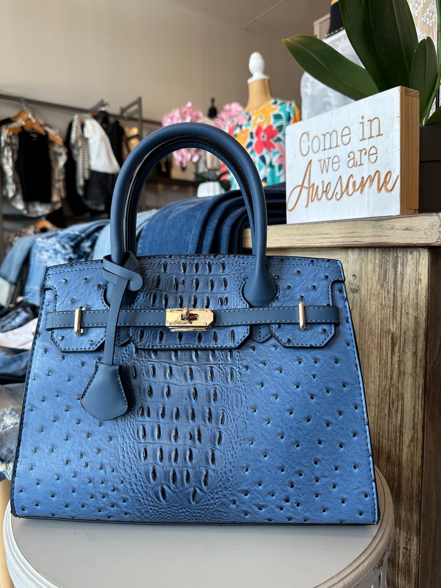 Luxe Lock Ostrich - Croc Purse - Mainstream Boutique