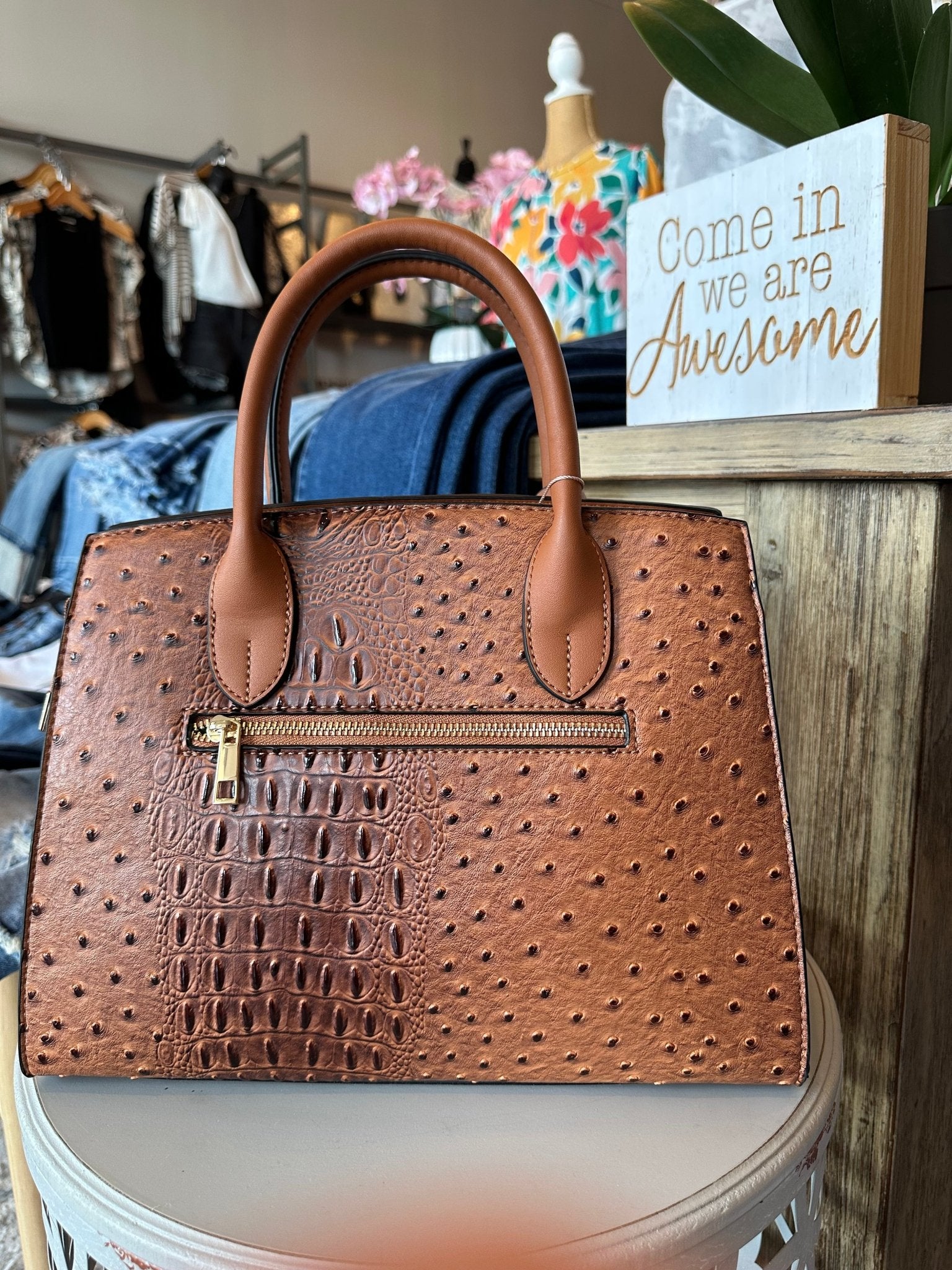 Luxe Lock Ostrich - Croc Purse - Mainstream Boutique