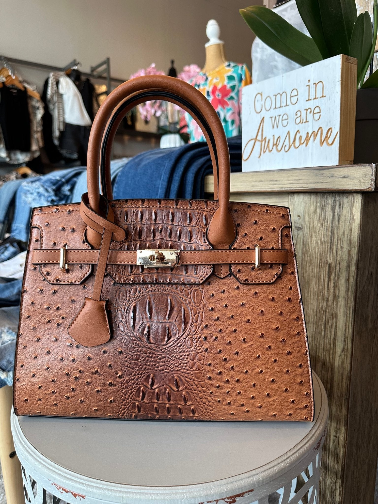 Luxe Lock Ostrich - Croc Purse - Mainstream Boutique