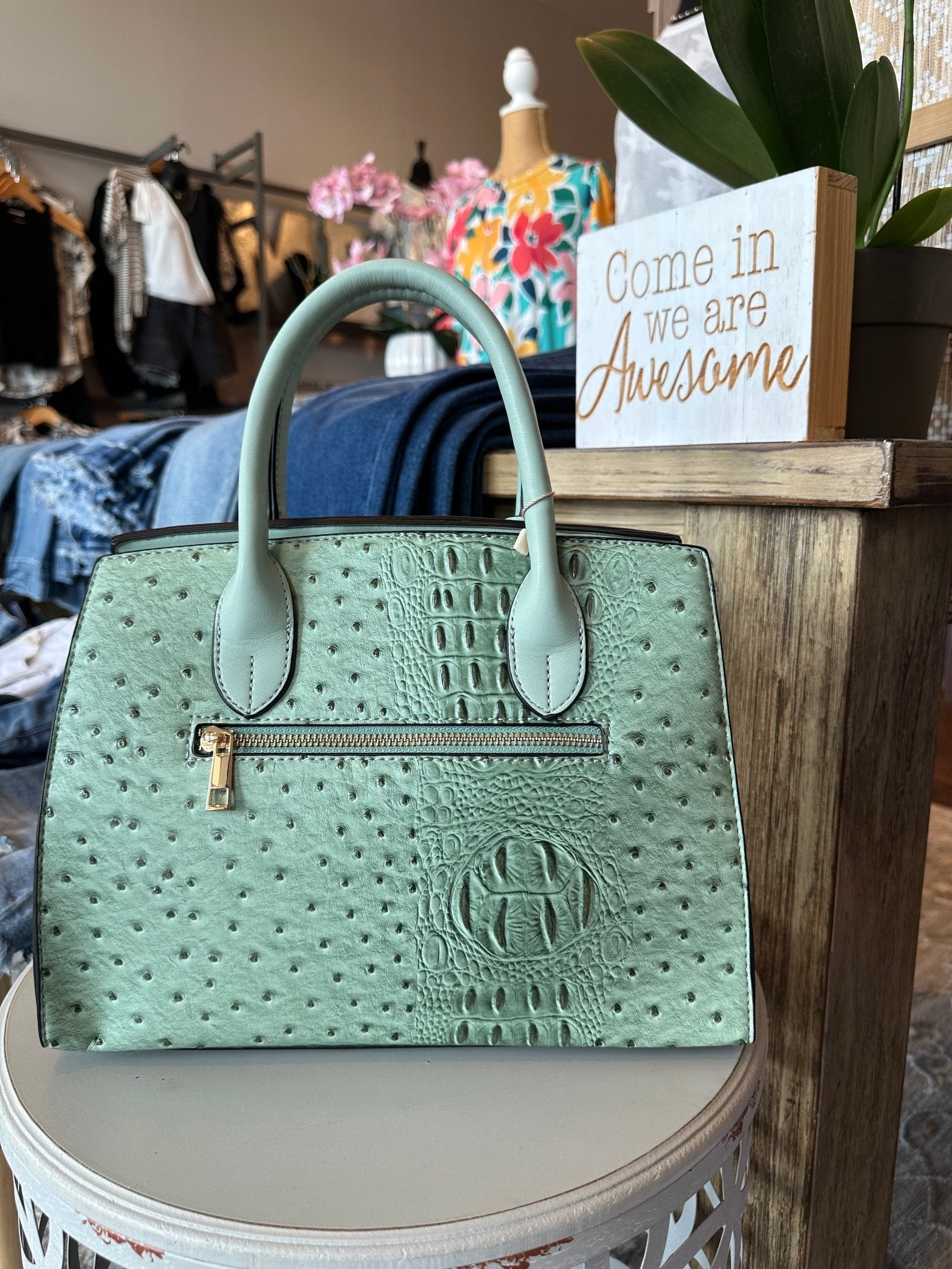 Luxe Lock Ostrich - Croc Purse - Mainstream Boutique