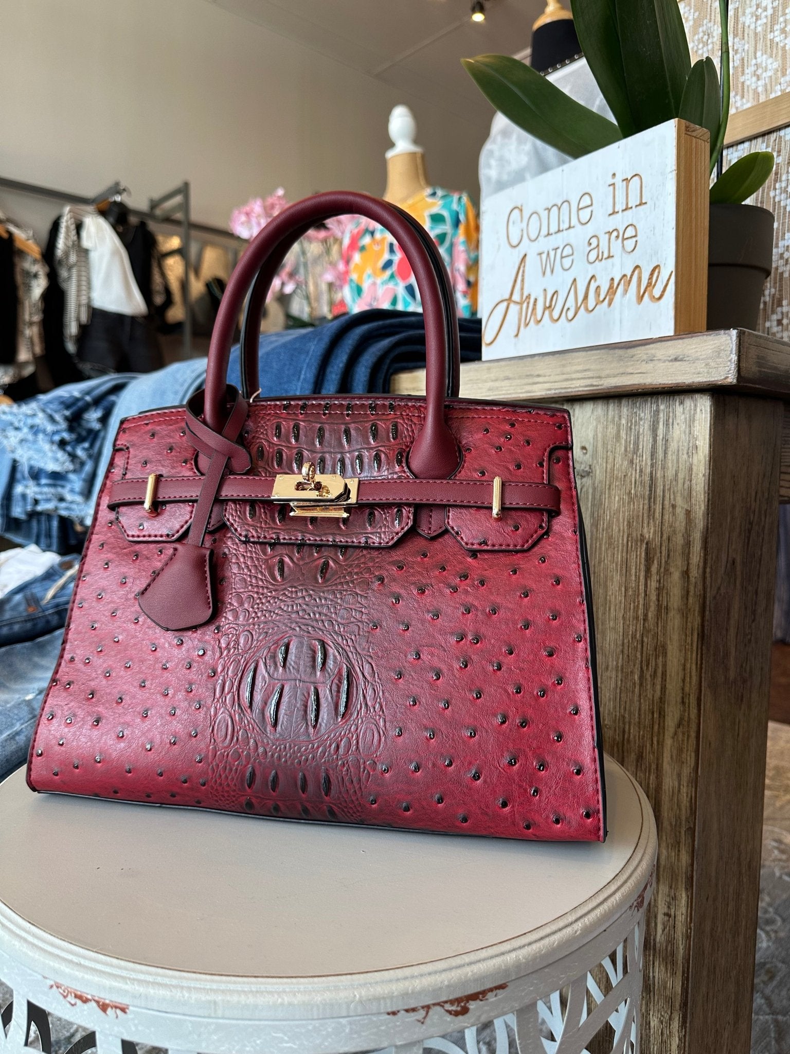 Luxe Lock Ostrich - Croc Purse - Mainstream Boutique
