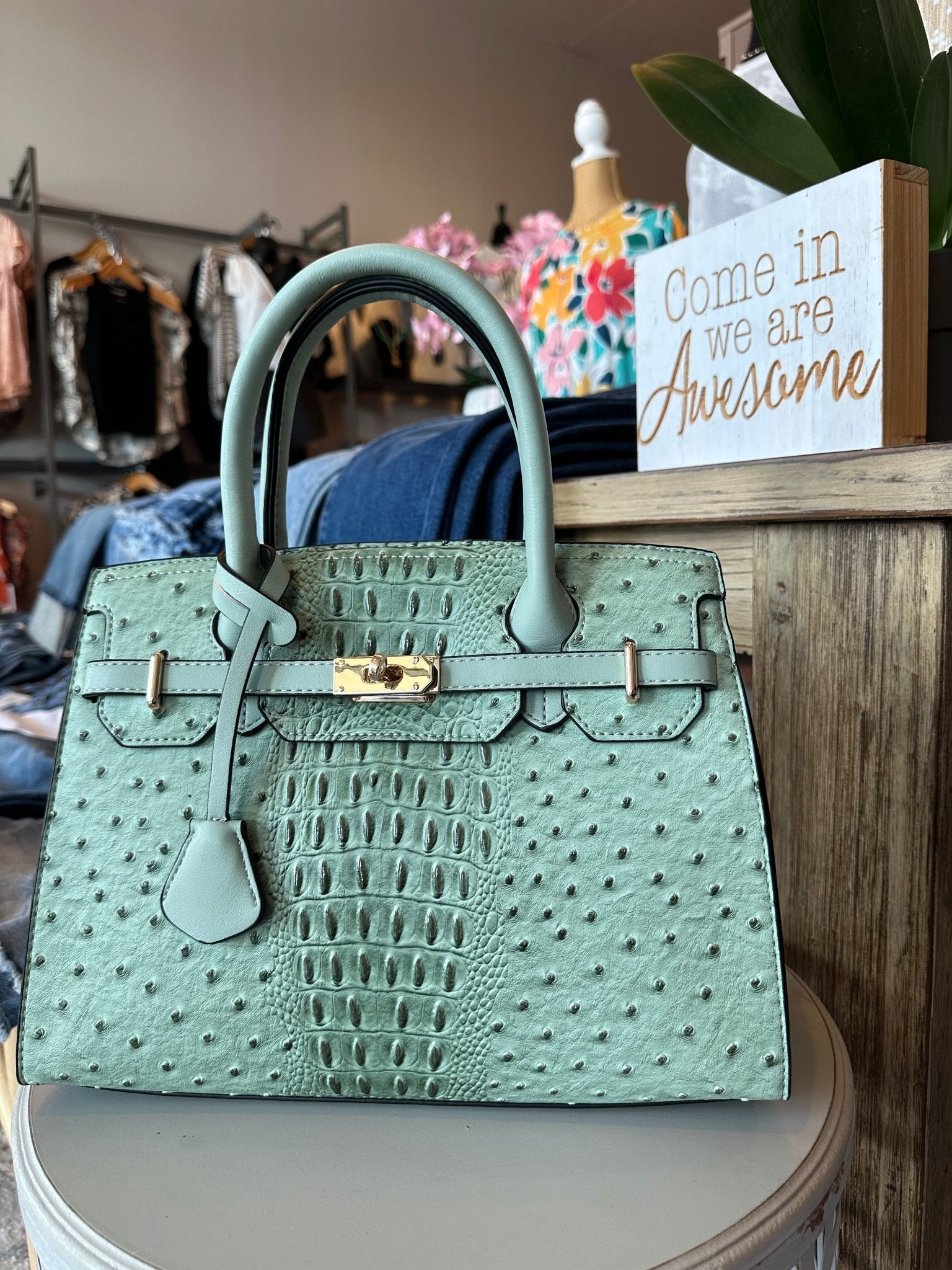 Luxe Lock Ostrich - Croc Purse - Mainstream Boutique