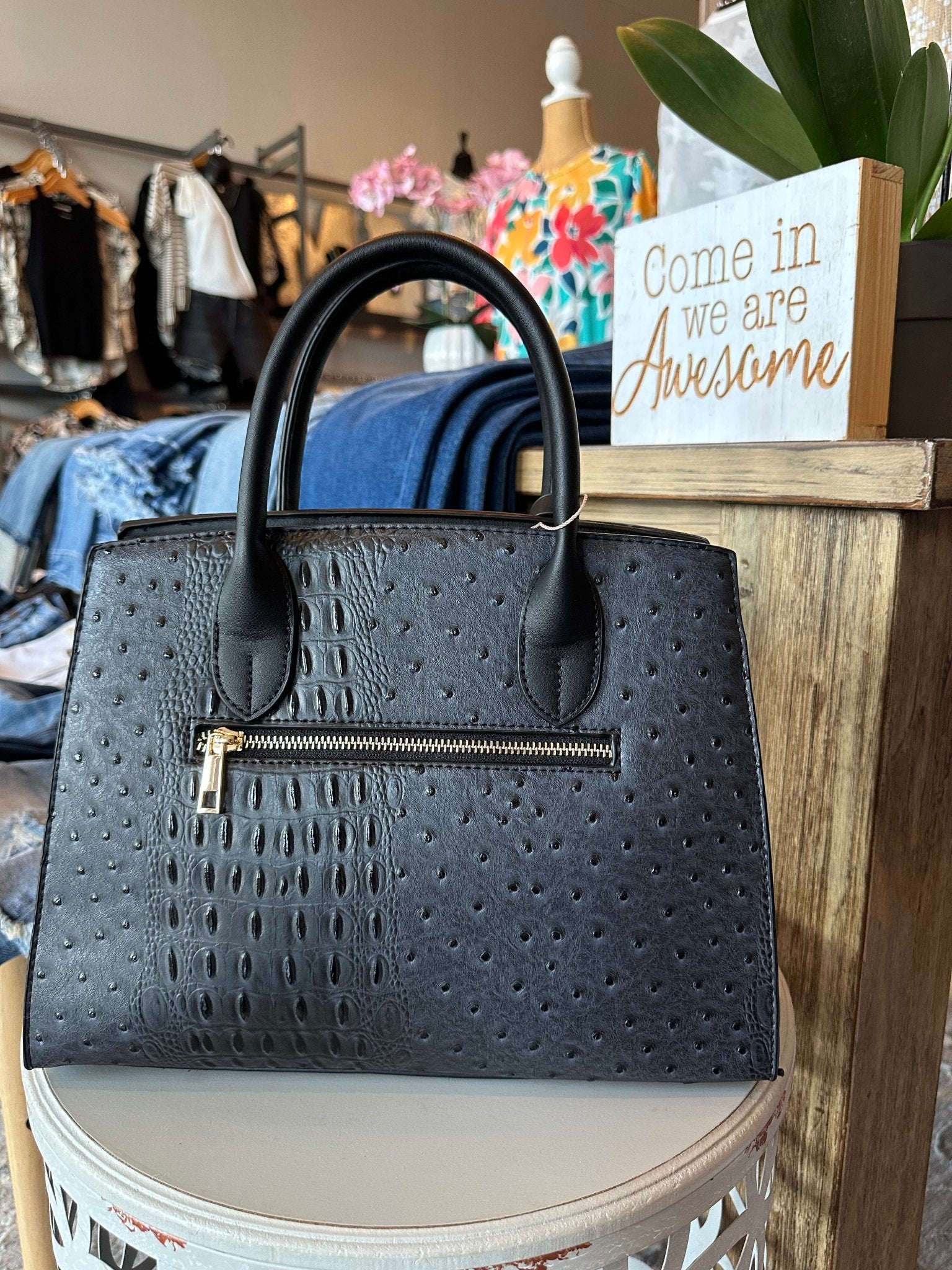 Luxe Lock Ostrich - Croc Purse - Mainstream Boutique