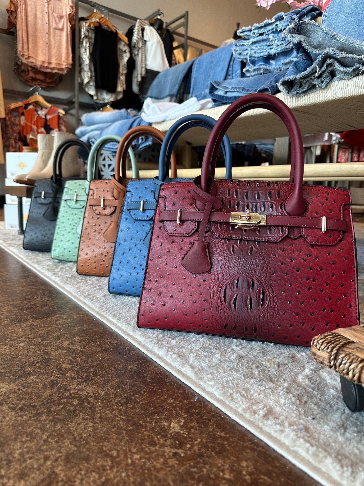 Luxe Lock Ostrich - Croc Purse - Mainstream Boutique
