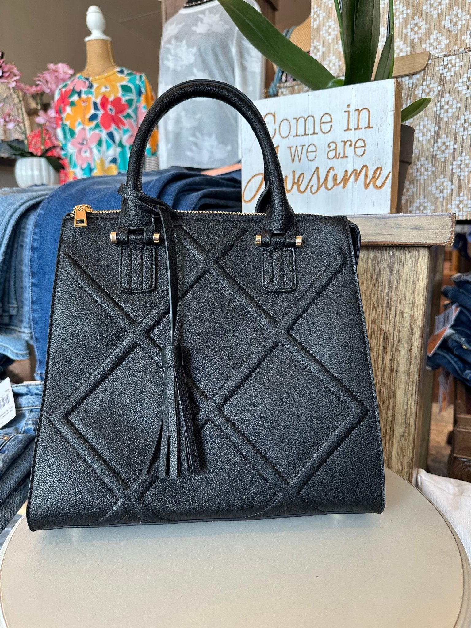 Raised Stitch Fringe Satchel - Mainstream Boutique