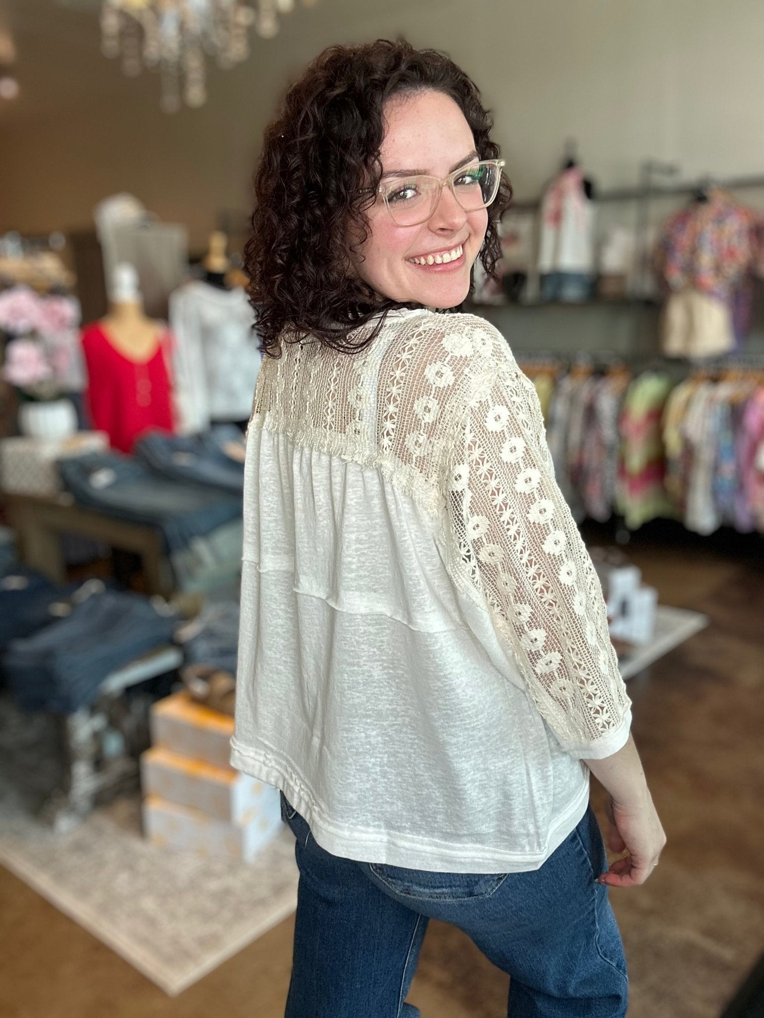 Knit Detail 3/4 Sleeve Top - Mainstream Boutique