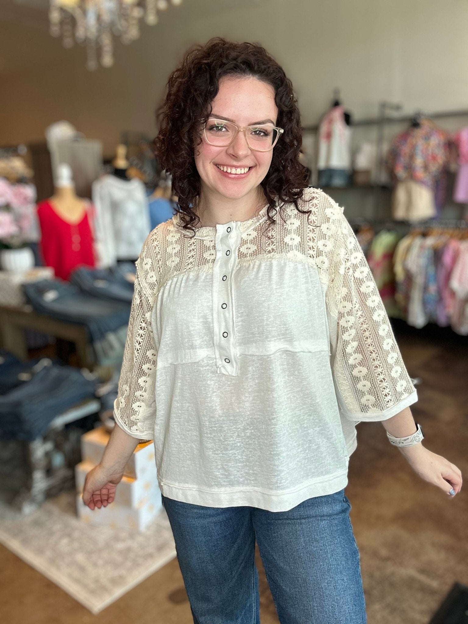 Knit Detail 3/4 Sleeve Top - Mainstream Boutique