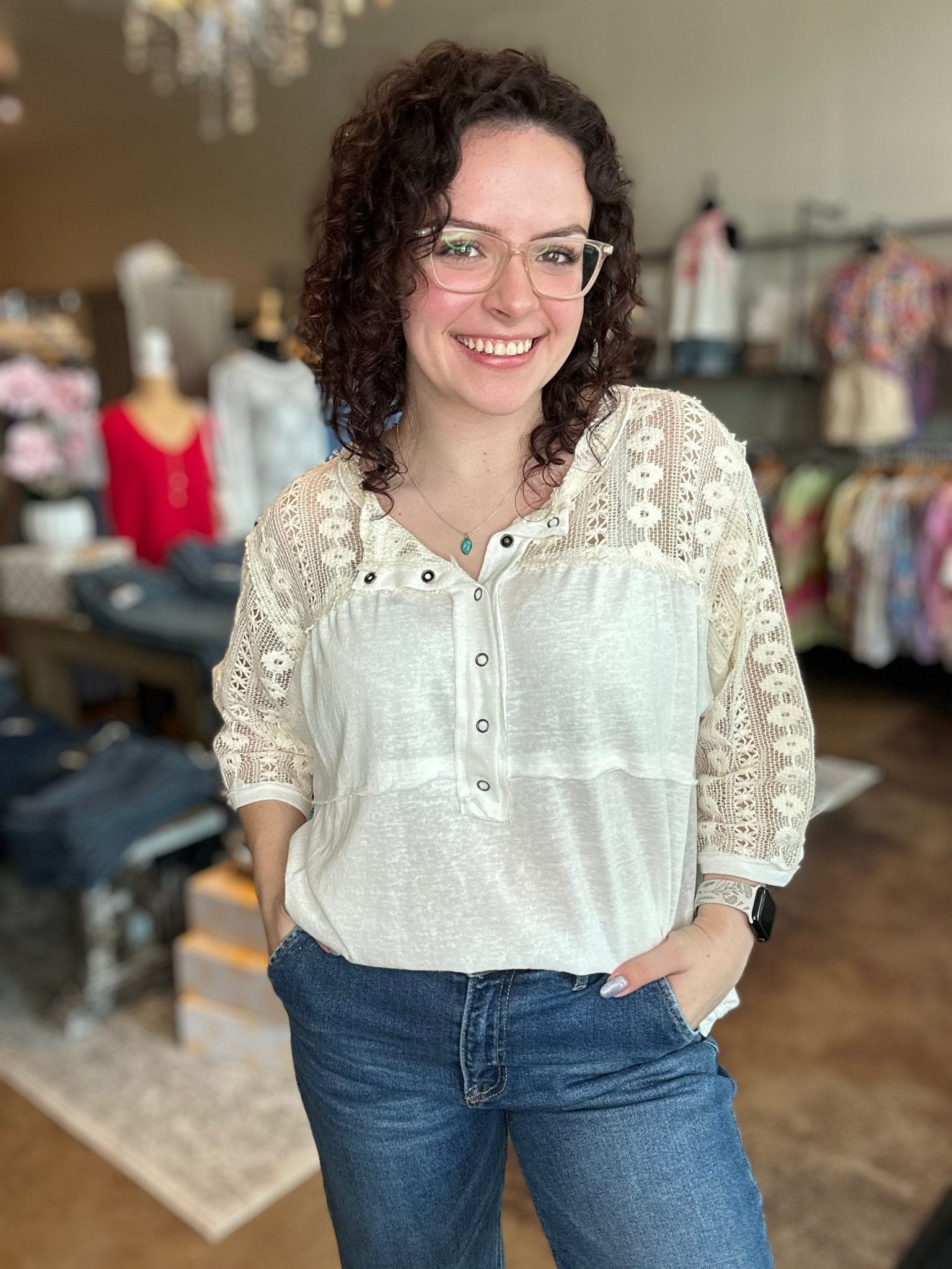 Knit Detail 3/4 Sleeve Top - Mainstream Boutique