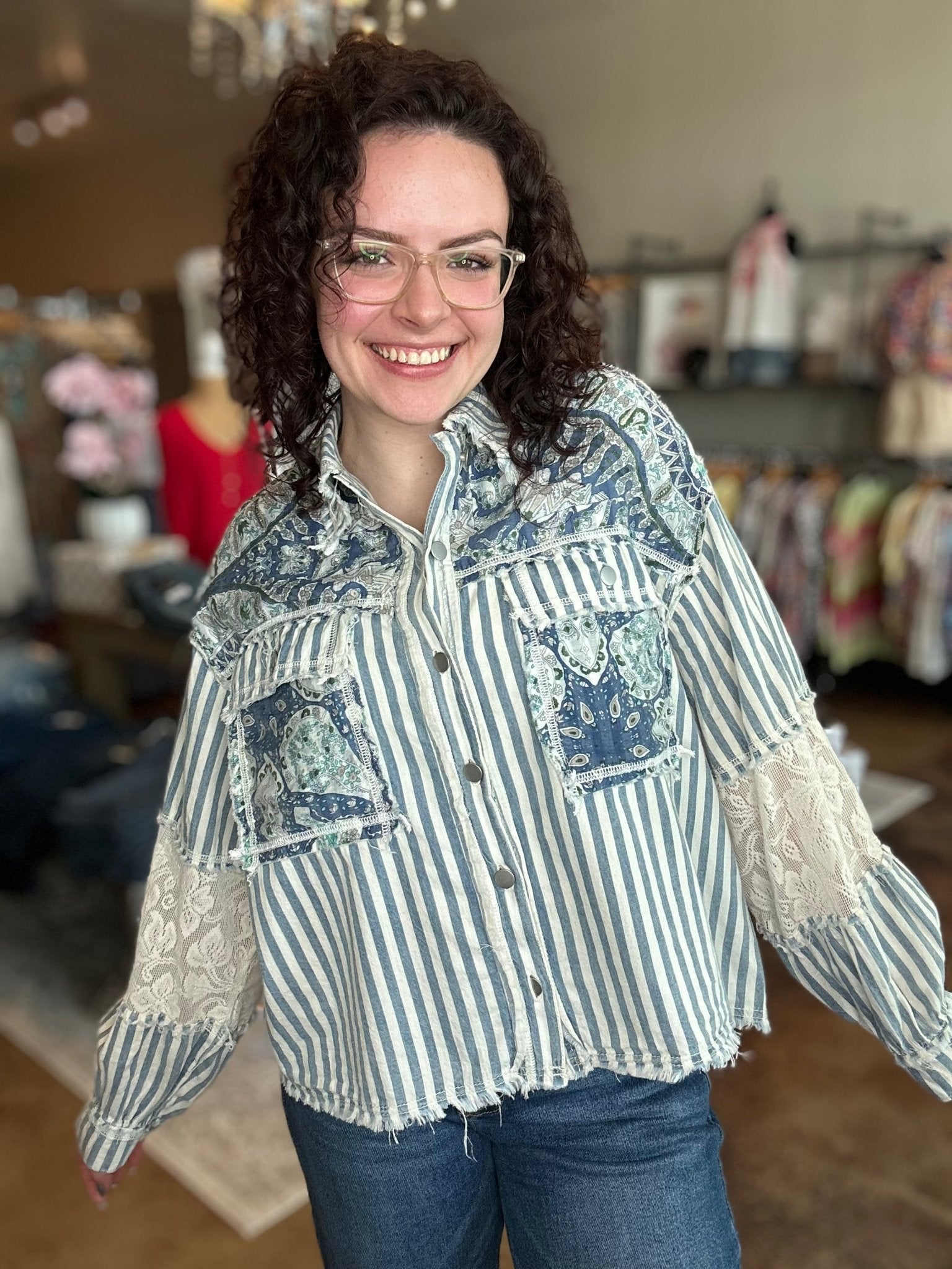 Mixed Media Denim Balloon Sleeve Jacket - Mainstream Boutique