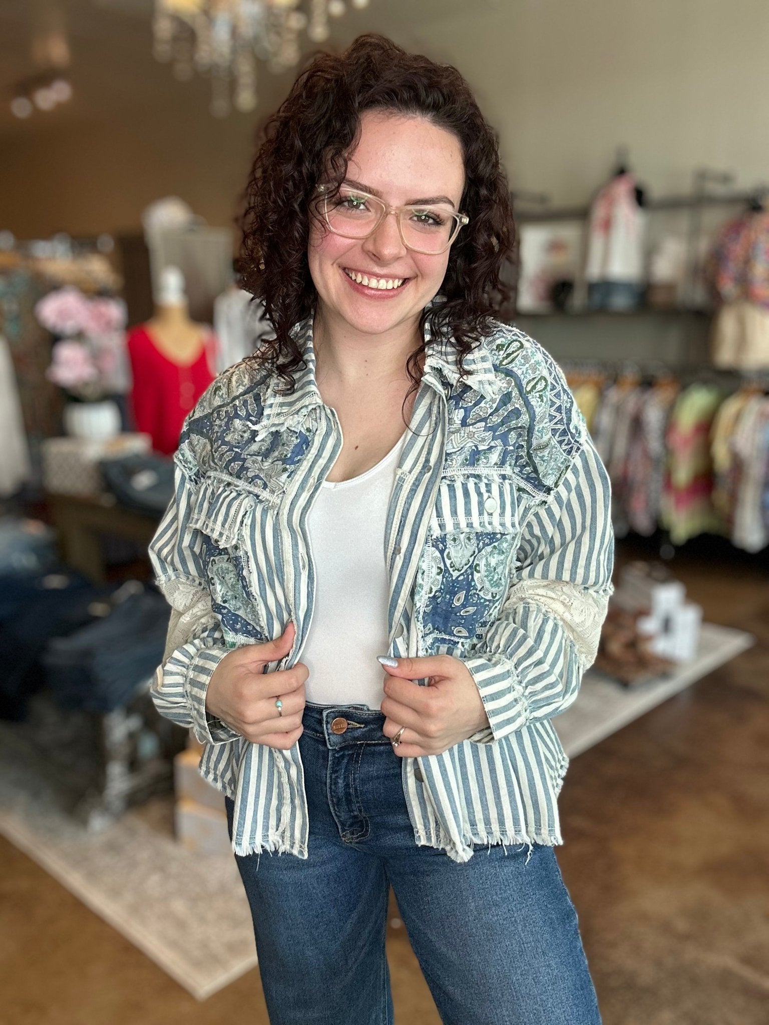 Mixed Media Denim Balloon Sleeve Jacket - Mainstream Boutique