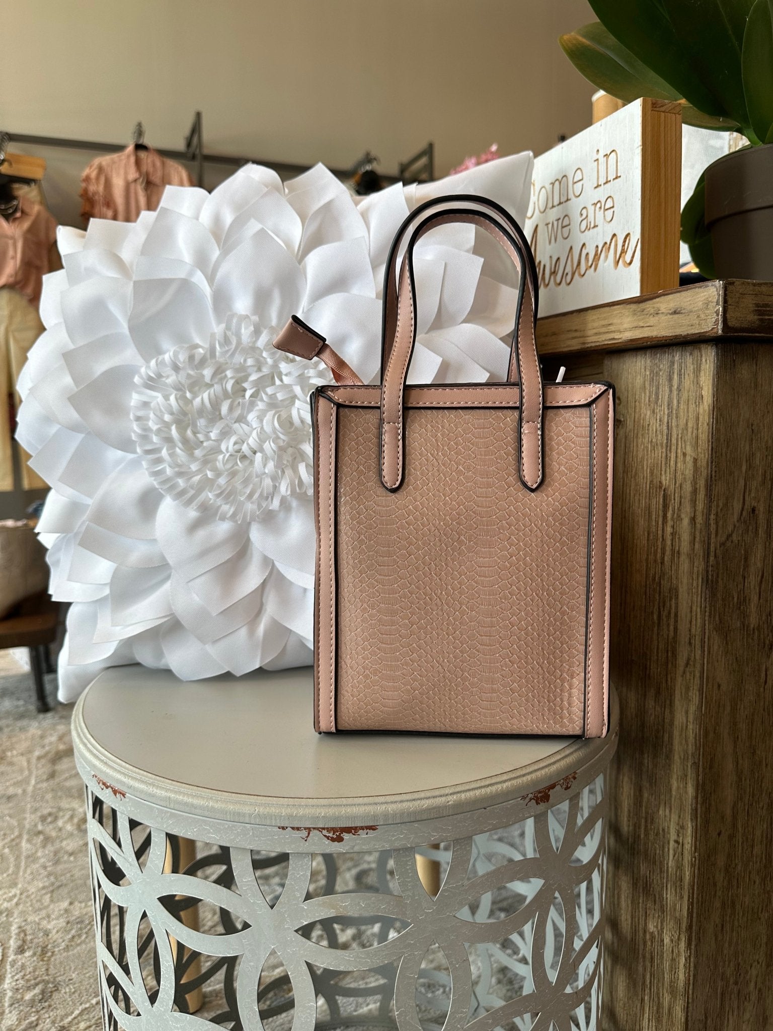 Snakeskin Textured Satchel - Mainstream Boutique