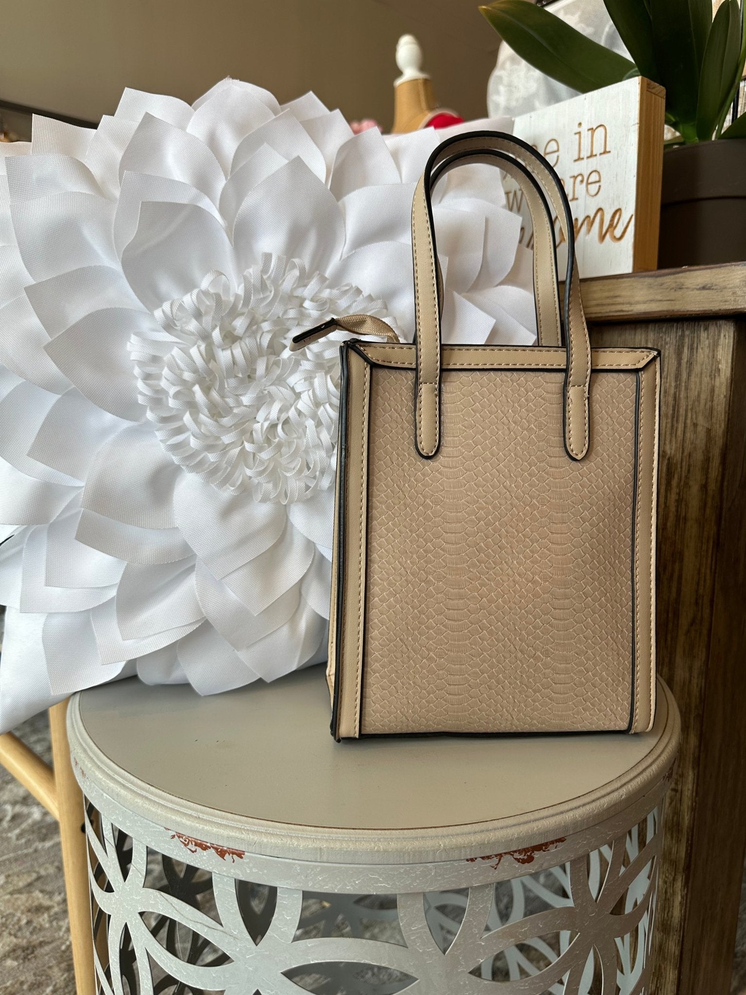 Snakeskin Textured Satchel - Mainstream Boutique