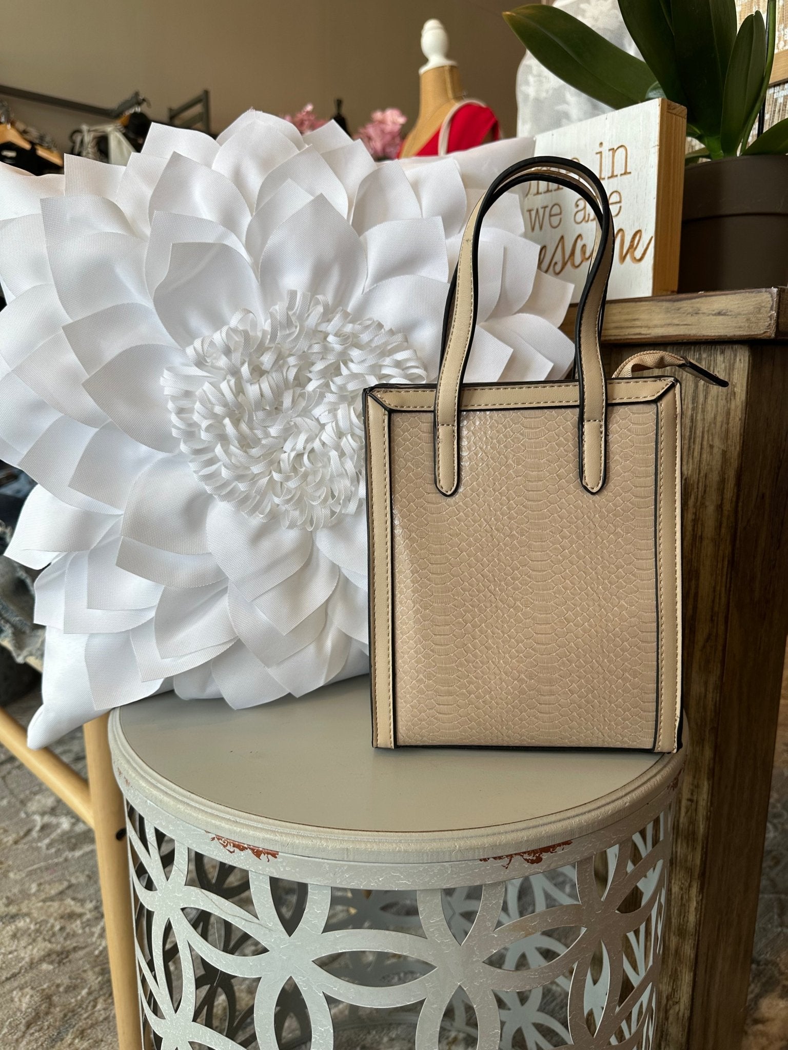 Snakeskin Textured Satchel - Mainstream Boutique