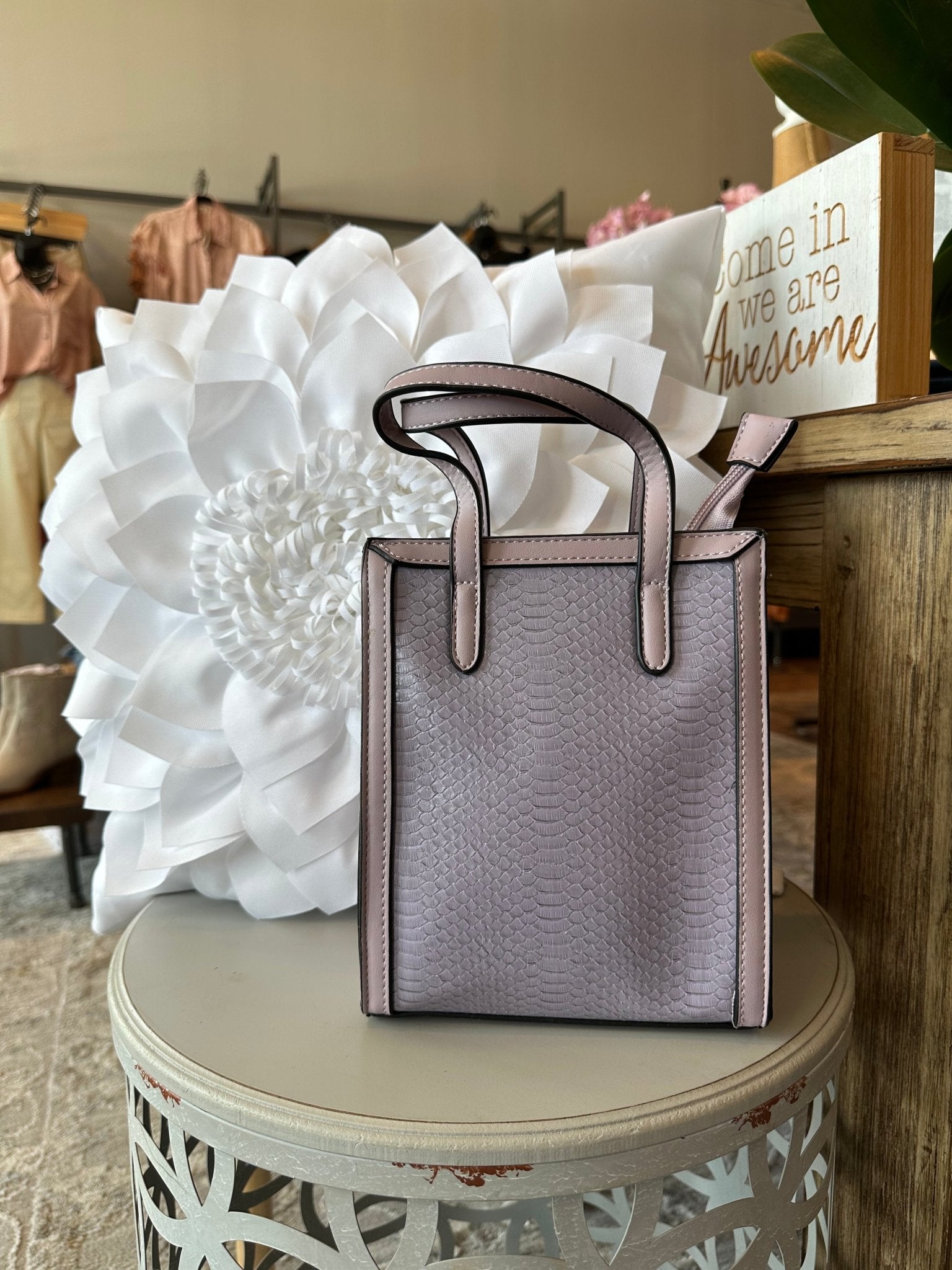 Snakeskin Textured Satchel - Mainstream Boutique