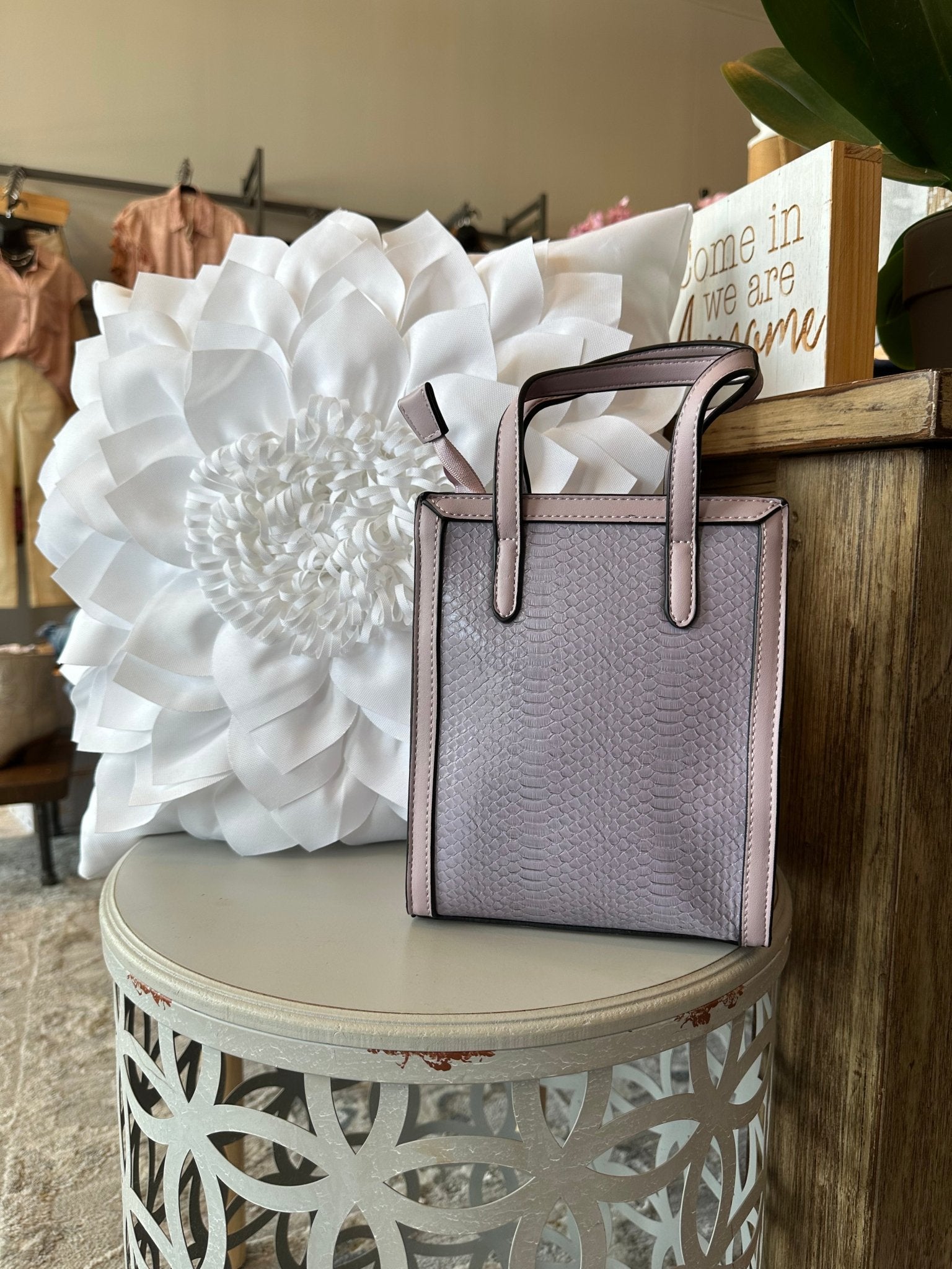 Snakeskin Textured Satchel - Mainstream Boutique