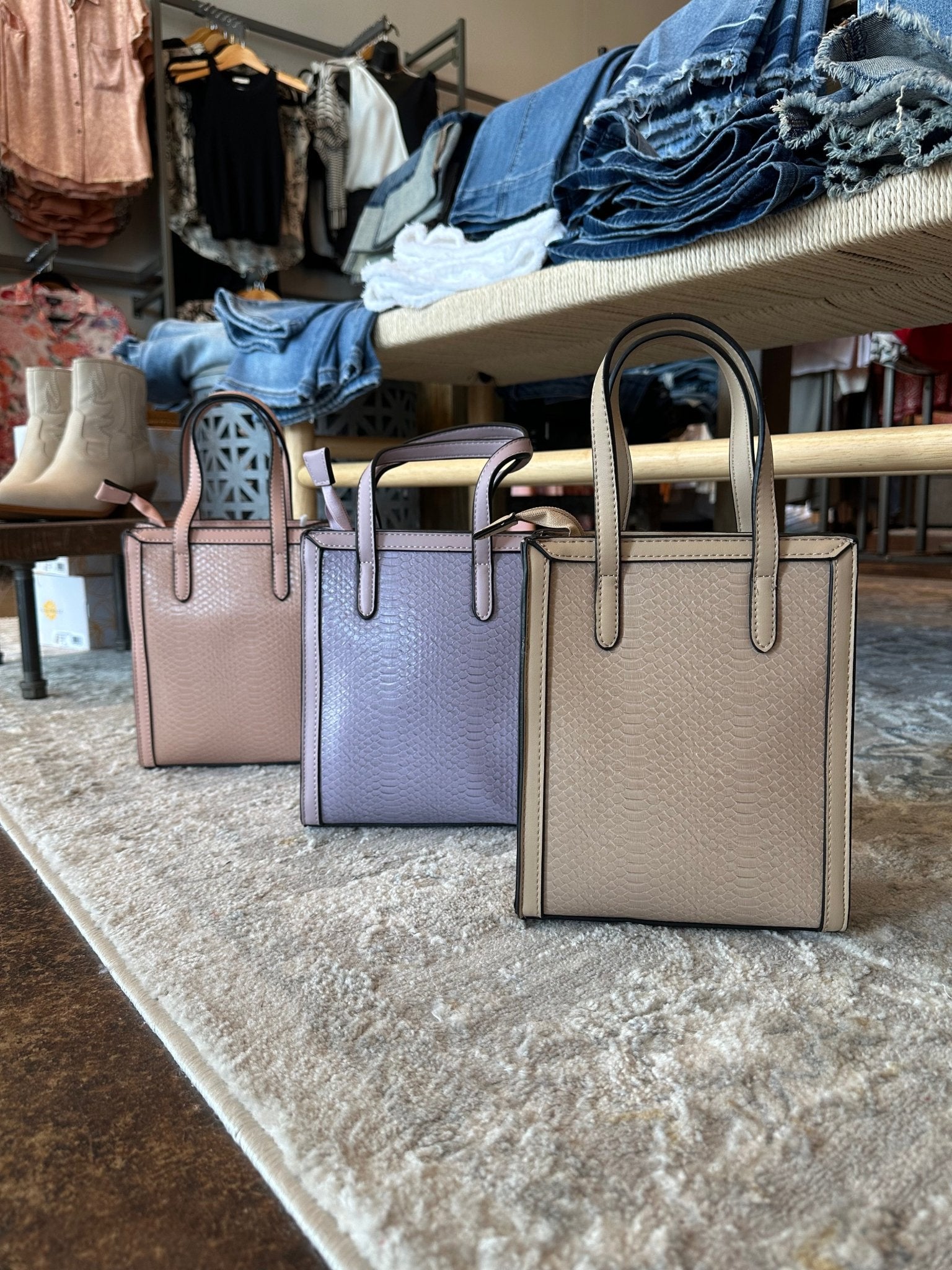 Snakeskin Textured Satchel - Mainstream Boutique