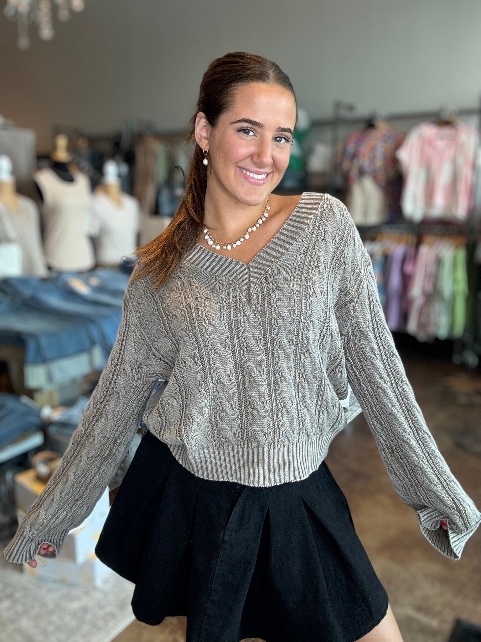 V - Neck Mineral Washed Sweater - Mainstream Boutique