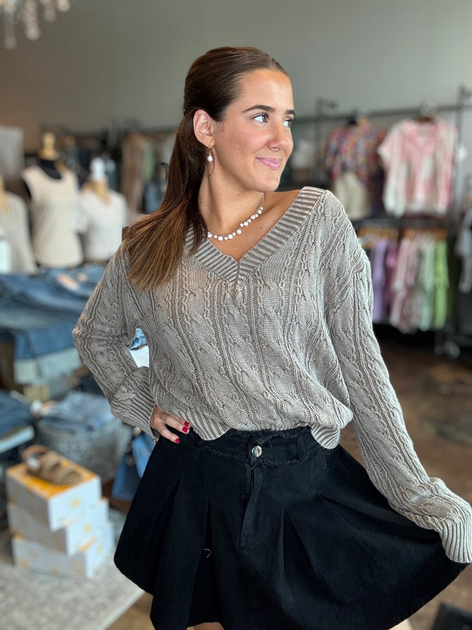 V - Neck Mineral Washed Sweater - Mainstream Boutique