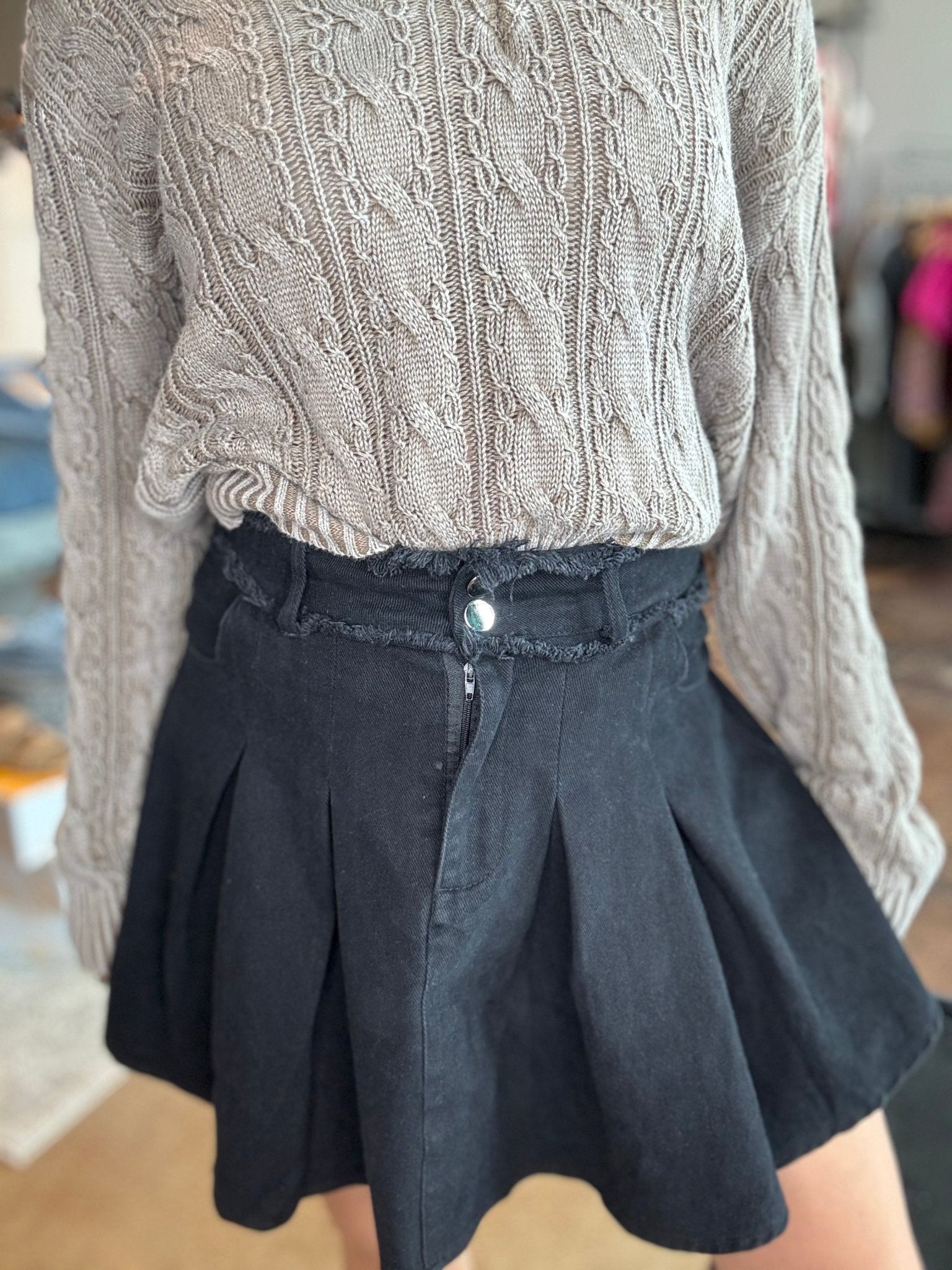 Pleated Washed Denim Skirt - Mainstream Boutique