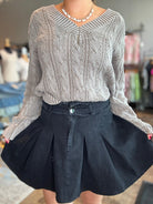 Pleated Washed Denim Skirt - Mainstream Boutique