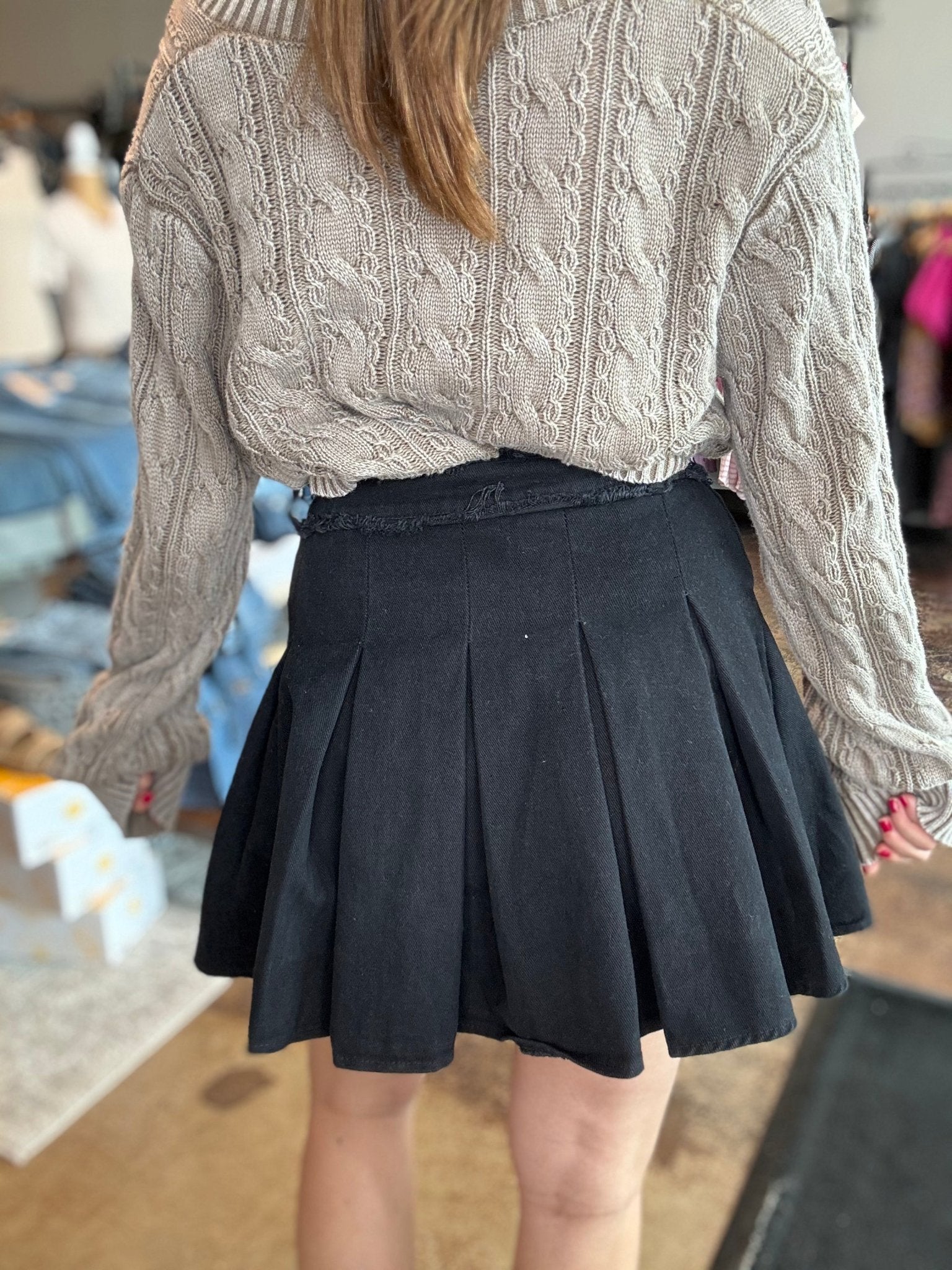 Pleated Washed Denim Skirt - Mainstream Boutique