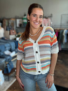Mixed Weave Striped Short Sleeve Cardigan - Mainstream Boutique