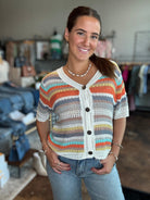 Mixed Weave Striped Short Sleeve Cardigan - Mainstream Boutique