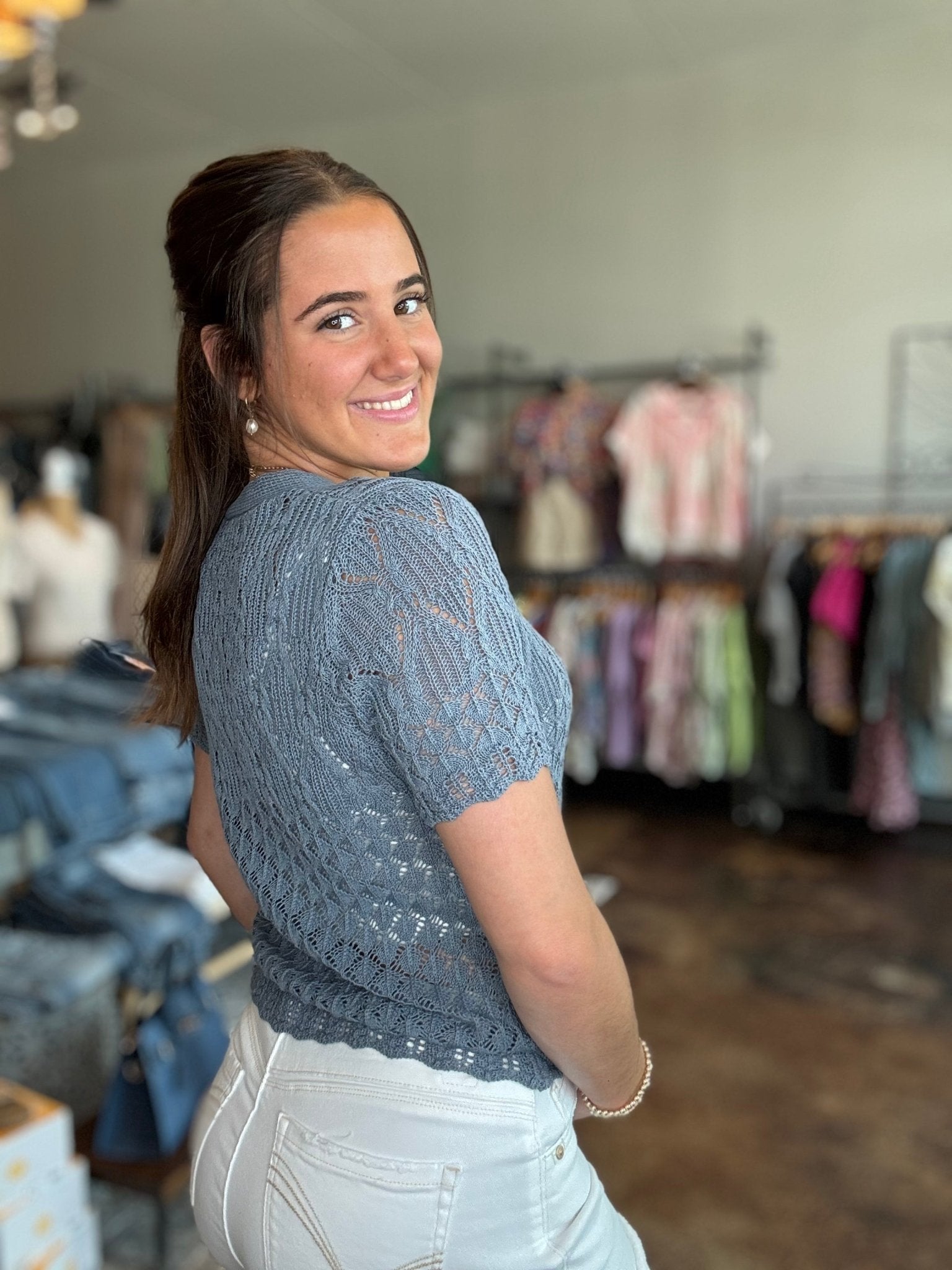 Short Sleeve Crochet Knit Top - Mainstream Boutique